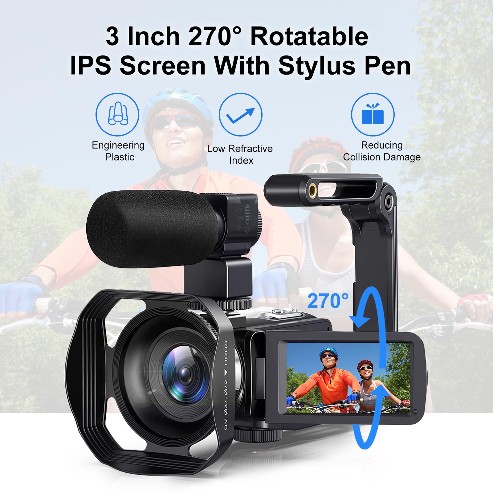 Ourlife 8K Video Camera Camcorder, Uhd Digital Camcorder 8K/15Fps 4K/60Fps 5K 6K/30Fps Adjustable, 3 Touch Screen 18X, 64Mp Phot