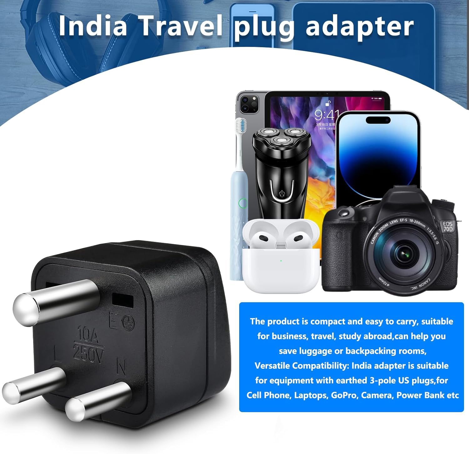 Us To India Plug Adapter, 2 Pack Type D Plug Adapter, India Power Adapte Us To India, Bangladesh, Maldives, Pakistan Travel Adap
