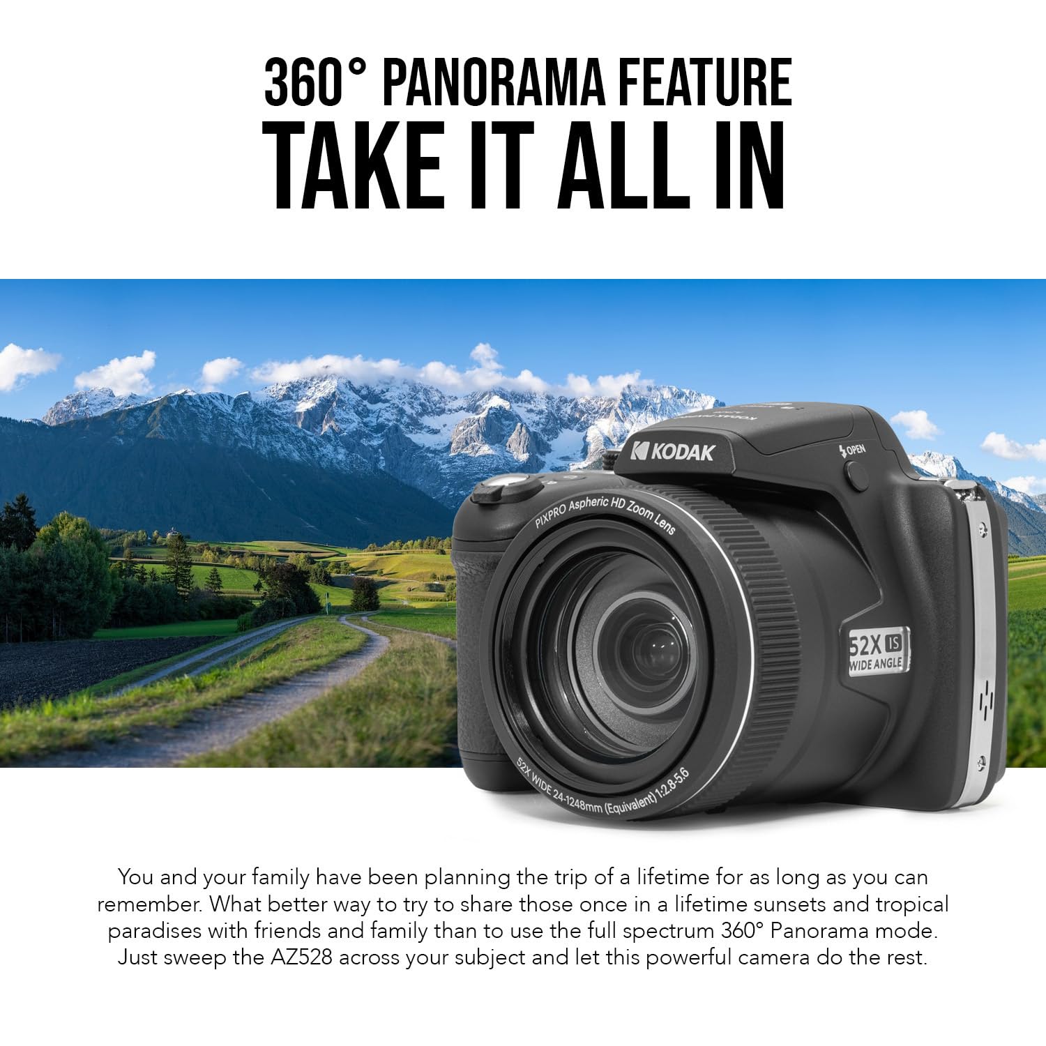 Kodak Pixpro Az528 16Mp Astro Zoom Digital Camera With 52X Optical Zoom (Black) Bundle With 128Gb Sd Card And Rechargeable Batte