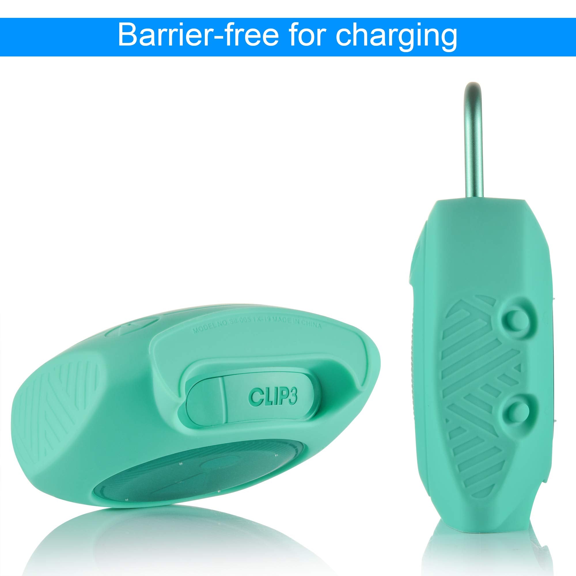Txesign Protective Silicone Stand Up Case For Jbl Clip 3 Waterproof Portable Bluetooth Speaker (Teal)