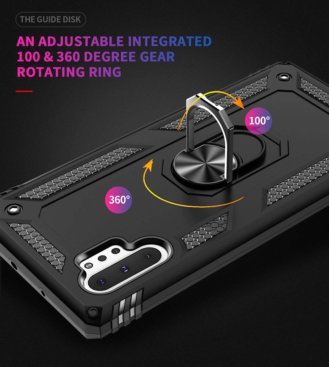 Addit Note 10 Plus Case,Note 10+ Case, Military Grade Protective Cases Cover With Ring Car Mount Kickstand For Samsung Galaxy No