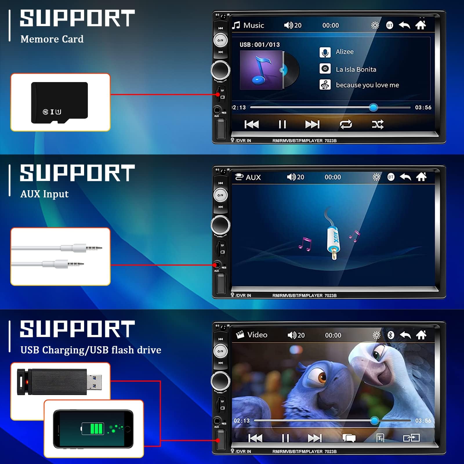 Camecho Car Stereo 2 Din Car Radio 7' Mp5 Player With Hd Touch Screen Digital Display Bluetooth Multimedia Support Usb Sd Fm Aux In Double Din Autoradio Mobile Phone Mirror Link With Backup Camera
