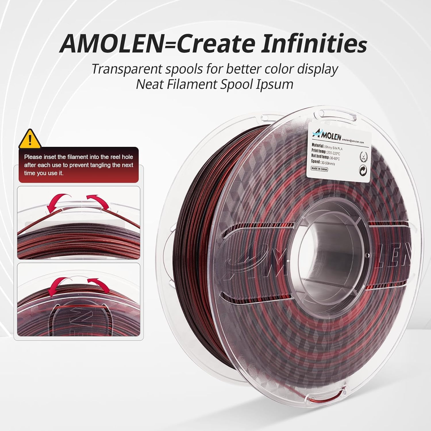 Amolen Pla 3D Printer Filament, Silk Shiny Black Red Pla Filament 1.75Mm, Color Change 3D Printing Filament For Most Fdm 3D Prin