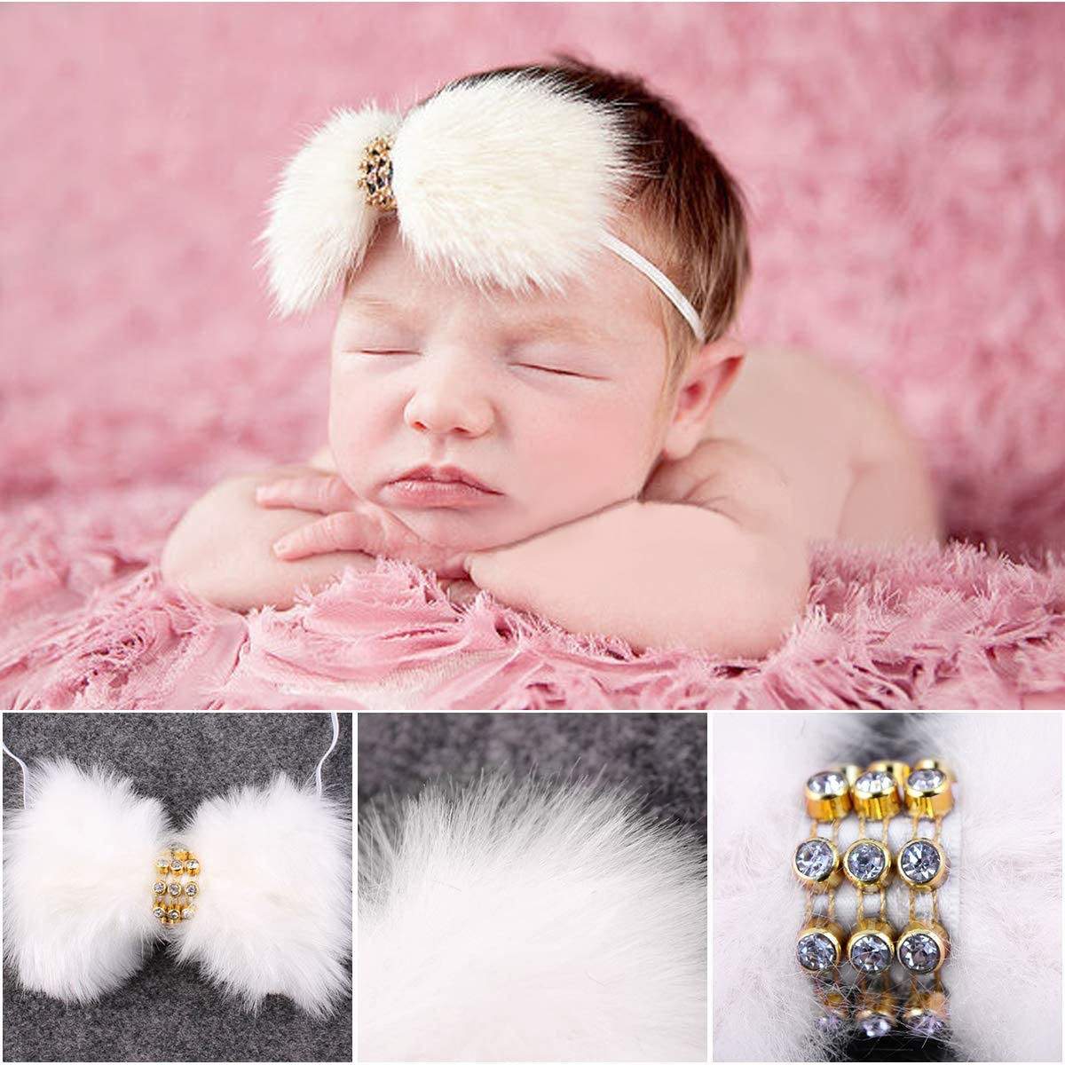 Spokki 4 Pcs Newborn Photography Props Outfits  Baby Long Ripple Wrap And Toddler Swaddle Blankets Photography Mat With Cute Headbands For Infant Boys Girls(0 12 Months) (White)