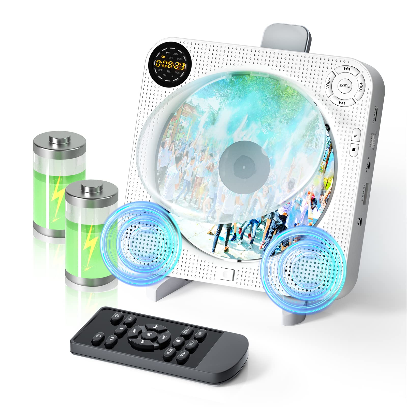 Cd Player Portable, Bluetooth Cd Player With Speakers Wall Cd Player For Home Rechargeable With Remote Control Fm Radio Digital