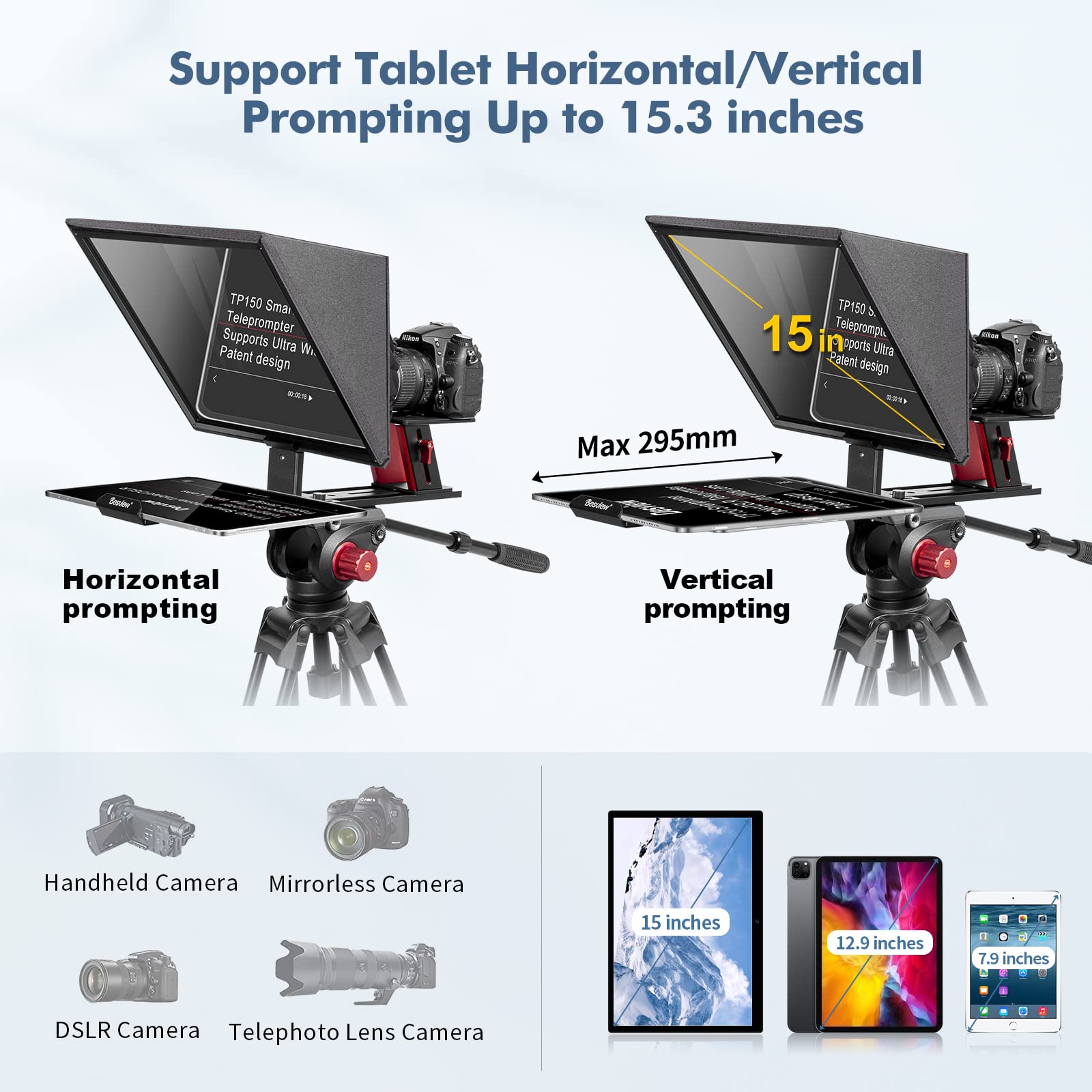 Desview Tp150 Teleprompter, 15 Inch High Display Mirror, Aluminum Alloy Teleprompter With Remote Control, Compatible With Ipad/S