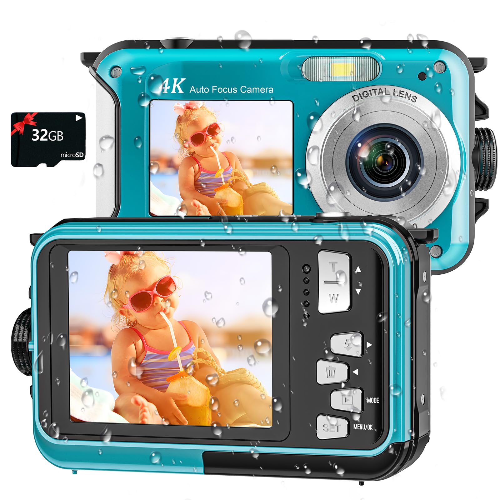4K Underwater Camera 11Ft Waterproof Camera With 32Gb Card 56Mp Autofocus Dual Screen Selfie Underwater Camera For Snorkeling Wa