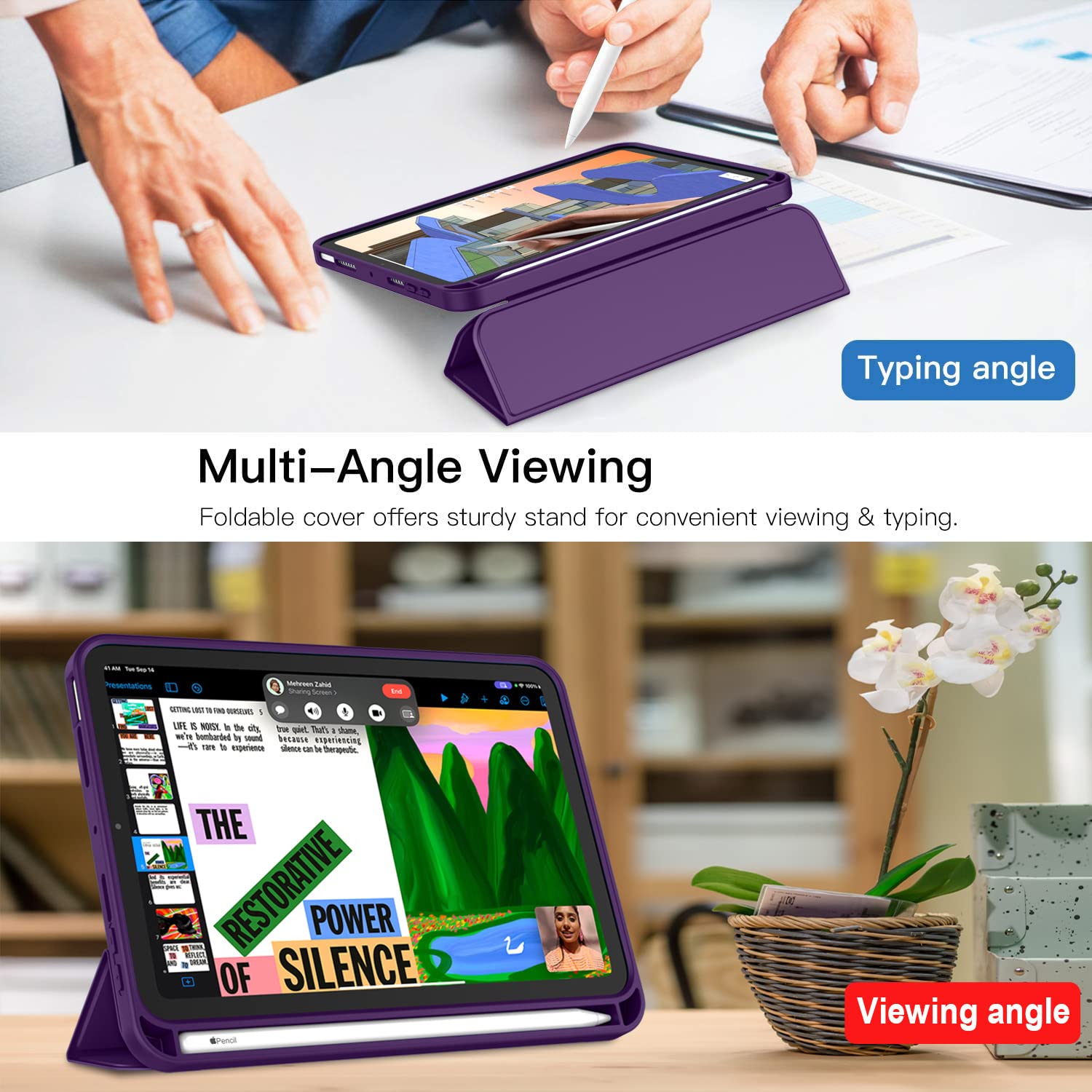 Imieet Ipad Mini 7 Case 2024 (A17 Pro), Ipad Mini 6 Case (8.3 Inch,2021 Model), Ipad Mini 7Th/6Th Generation Case With Pencil Holder, Trifold Stand Smart Case With Soft Tpu Back,Dark Purple