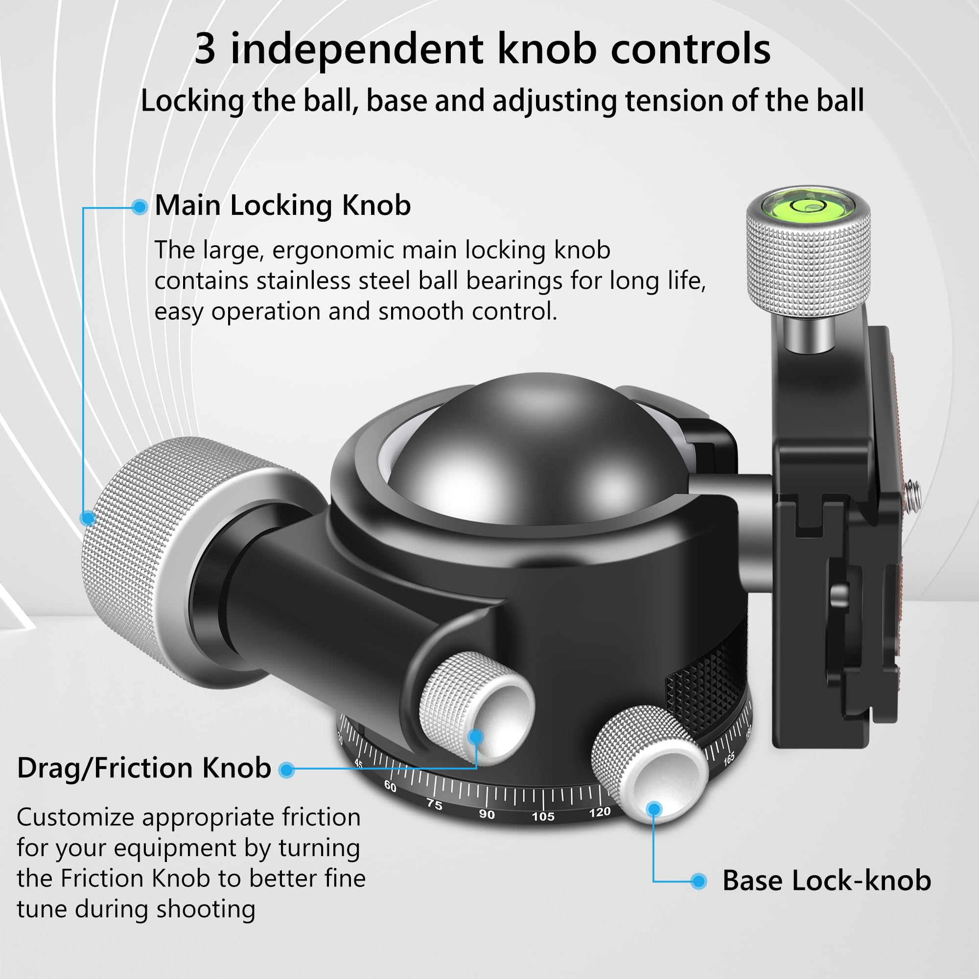 55Mm Low Profile Ball Head Tripod Ball Head Artcise Kb55 Heavy Duty Tripod Head All Metal Cnc Machining With Three 1/4' Quick Release Plates For Tripod, Monopod, Dslr, Camcorder, Max Load 88Lbs /40Kg