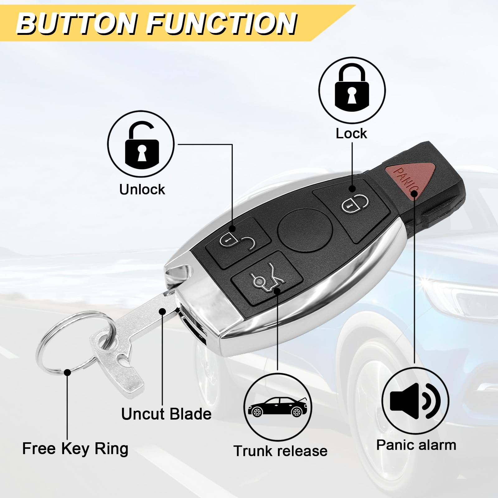 Vurkcy Key Fob Replacement For 1997-2014 Mercedes Benz C Cl E Gl Ml R S Class/ 97-14 Sprinter 300 Sl Series Car Keyless Entry Re
