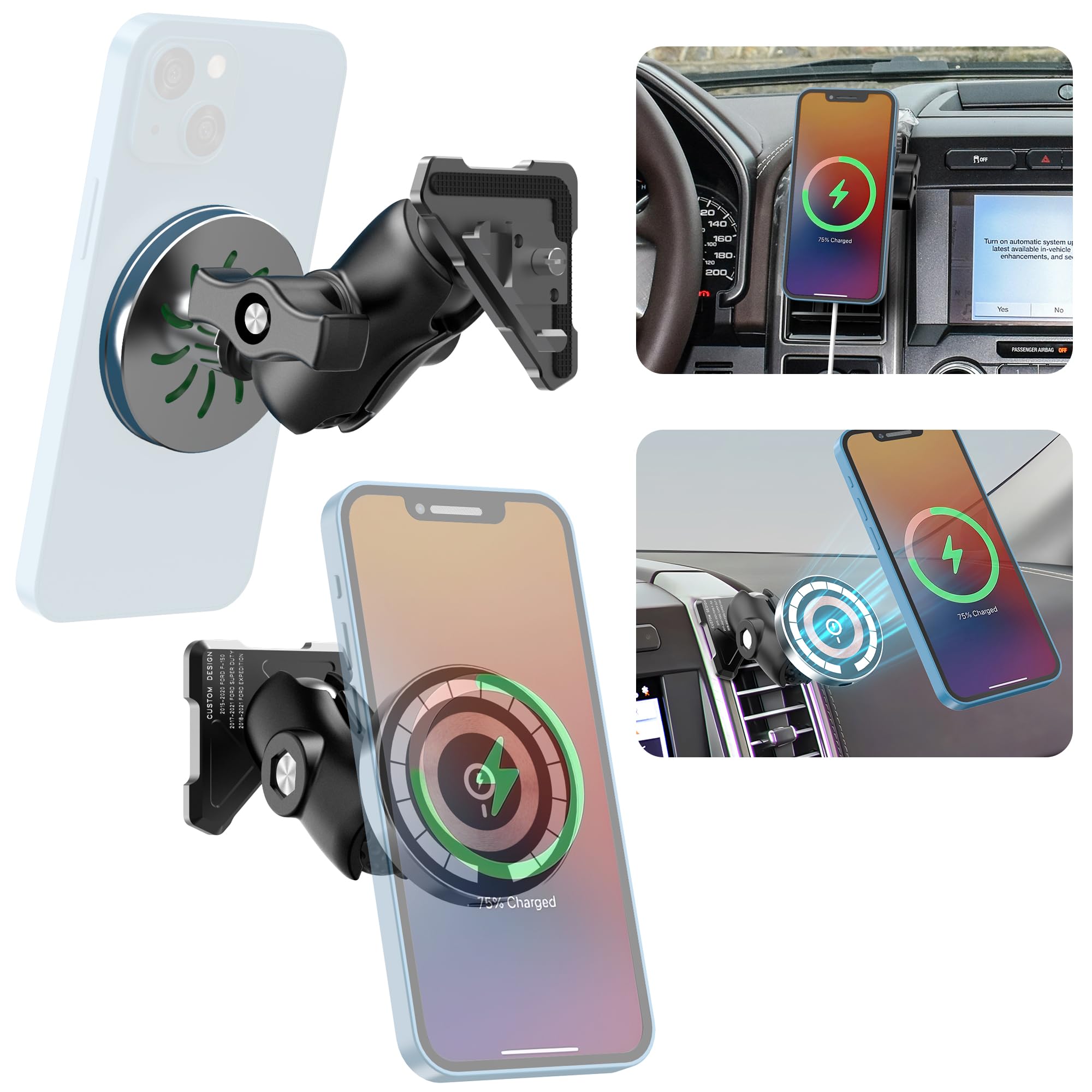 For Magsafe Car Mount Charger For Ford F-150 2015-2020,Expedition 2018-2021, Super Duty 2017-2021,15W Fast Charging Wireless Car