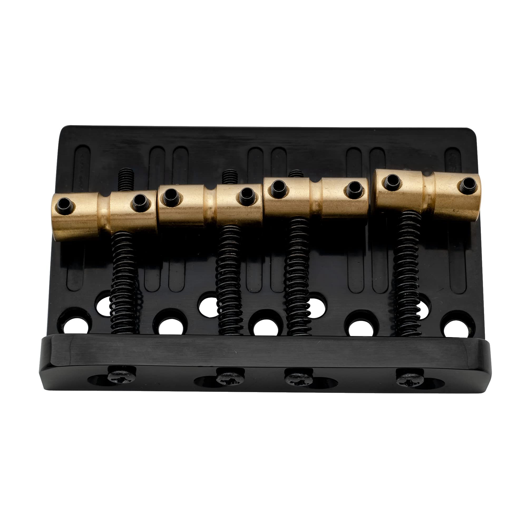 Musiclily Pro 19Mm 4 String Bass Hardtail Bridge With Brass Saddles And Steel Plate, Black