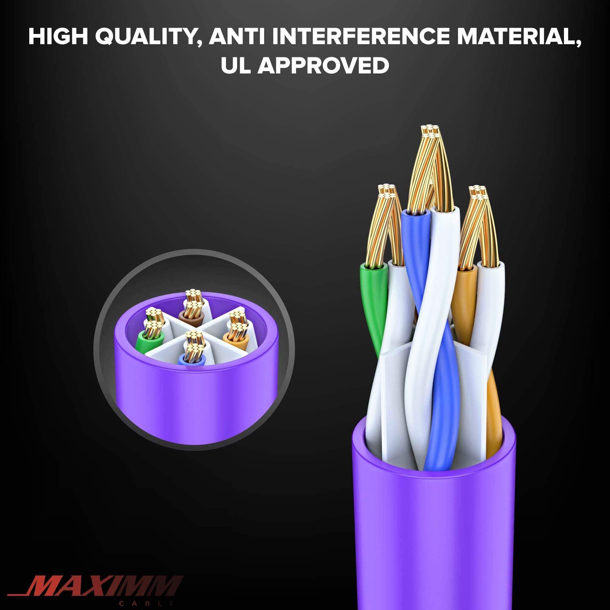 Maximm Cat 6 Ethernet Cable 250 Ft, 100% Pure Copper, Cat6 Cable Lan Cable, Internet Cable, Patch Cable And Network Cable   Utp (Purple) 250 Feet