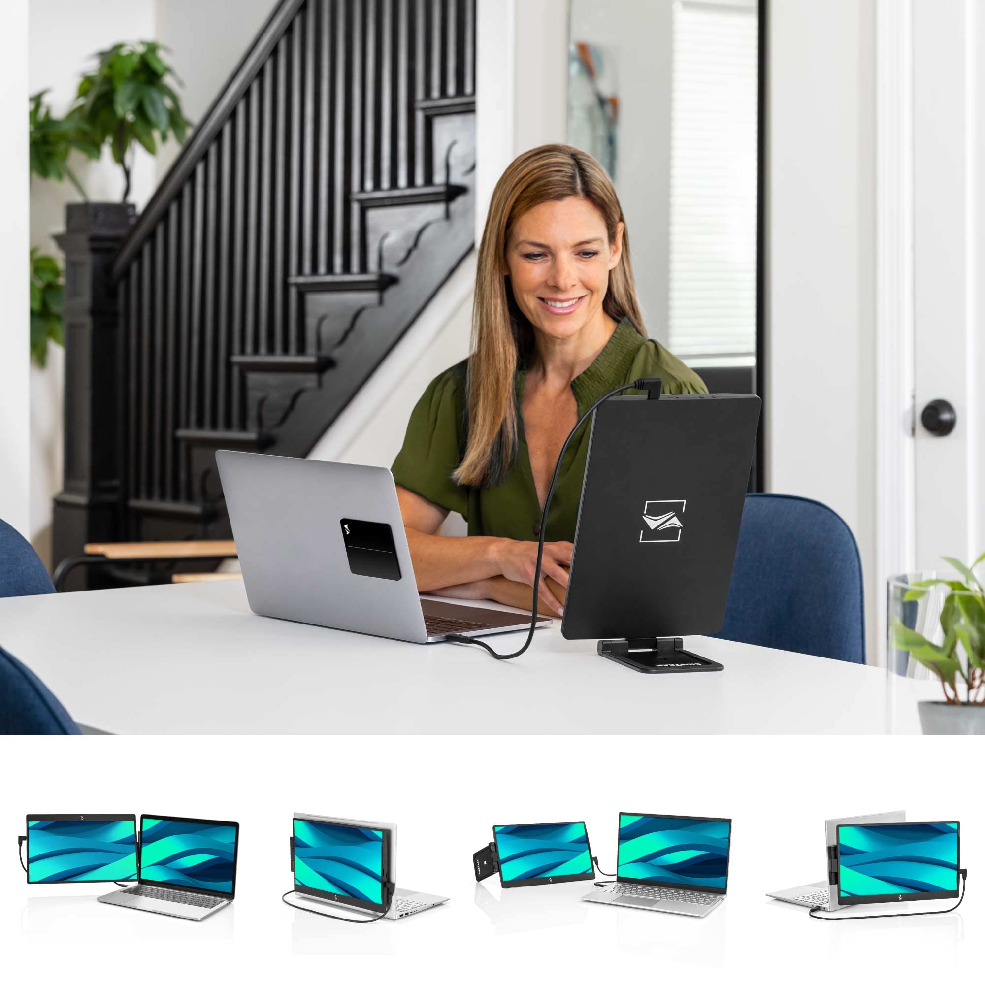 Sidetrak Swivel 14 Attachable Portable Monitor Extender, Fhd Tft Laptop Dual Screen With Kickstand + Unique Swivel Hinge, Compat