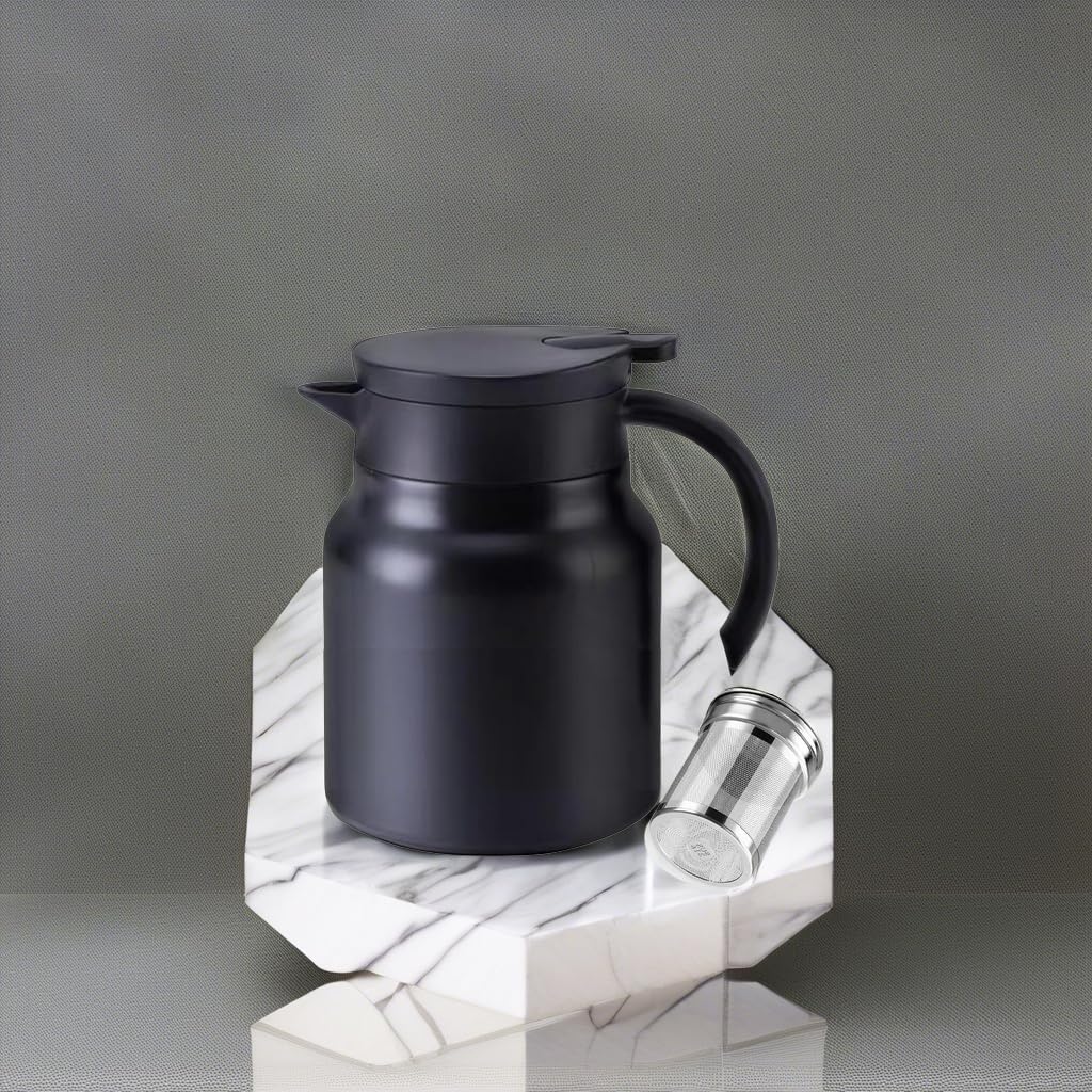 34Oz Thermal Coffee Carafe,Tea Pot 316 Stainless Steel, Double Wall Vacuum Coffee Carafe | Hot & Cold Retention | Bpa Free (Blac