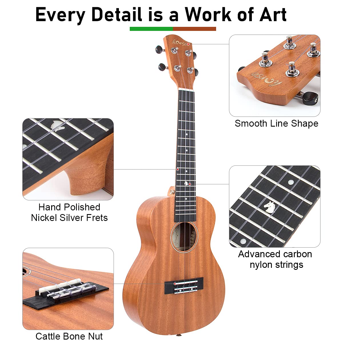 Tenor Ukulele, 26 Inch Left Hand Professional Musical Instrument Ukelele For Adults Horse Uke Beginner Kit W/Gig Bag Strap Famou