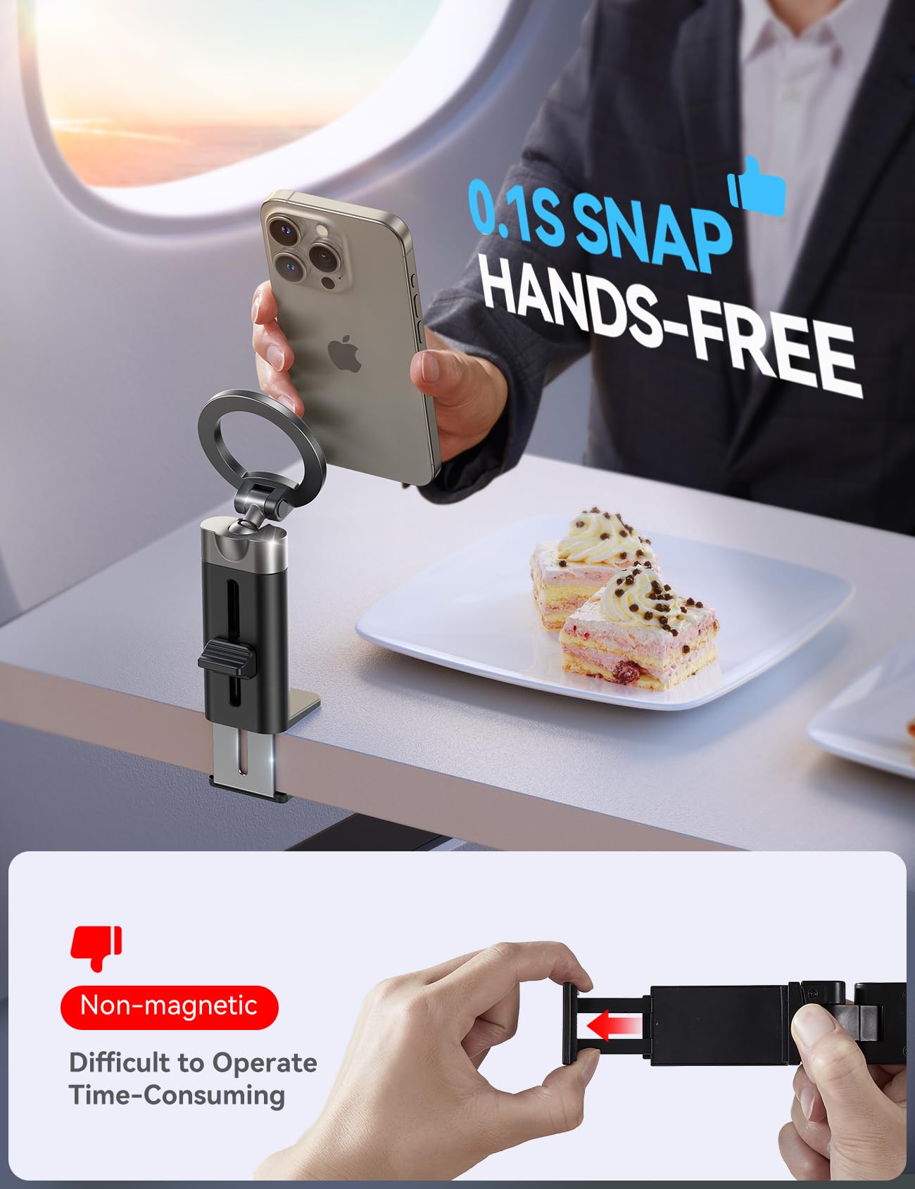 Joyroom ?360 Metal Ball & Titanium? Magsafe Airplane Phone Holder, Travel Essentials For Airplane Phone Mount, Universal Travel