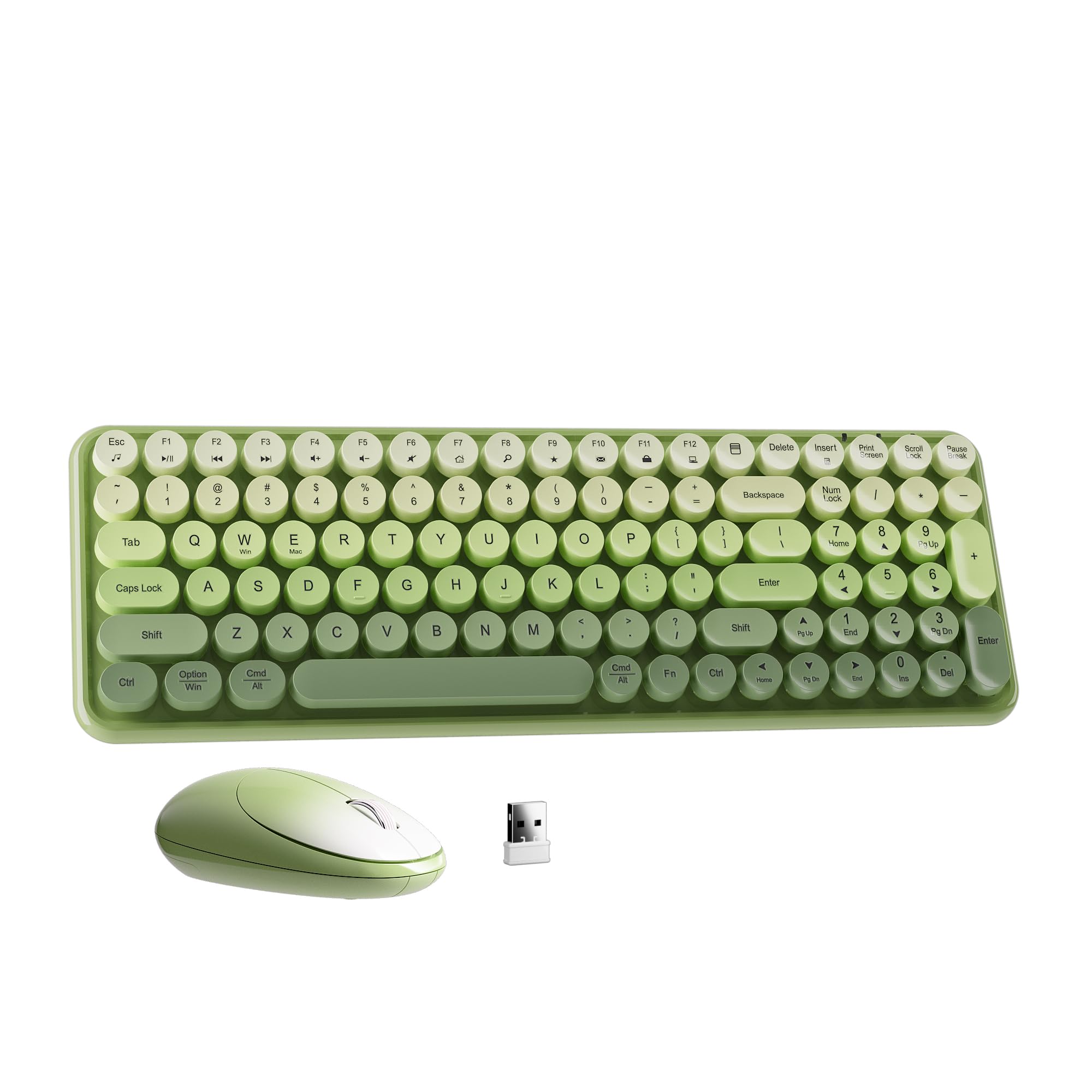 FCPLU Typewriter Wireless Keyboard and Mouse Combo, Green Gradient