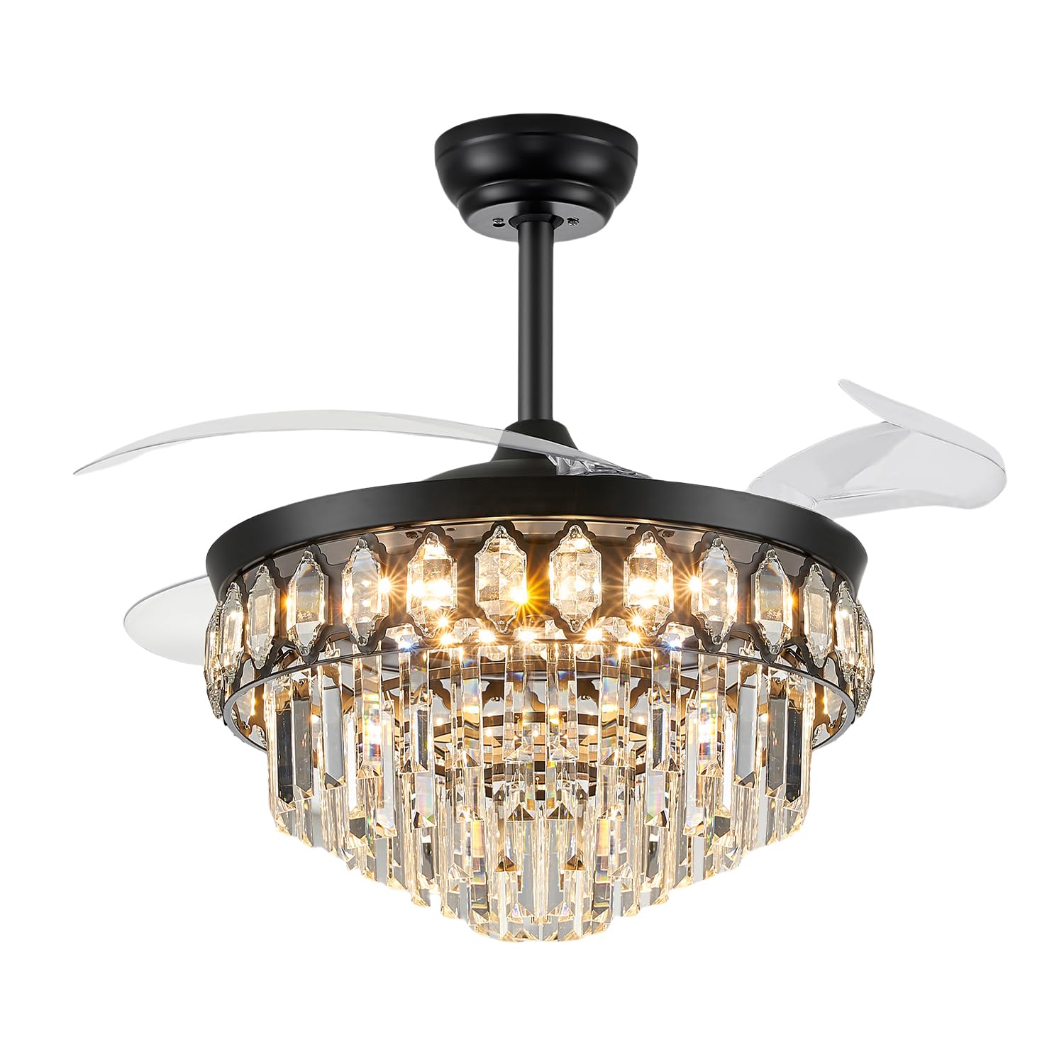 Fidgra 42'' Fandelier Ceiling Fan With Light, Retractable Ceiling Fan With Lights Chandelier Fan For Bedroom, Living Room, Led D