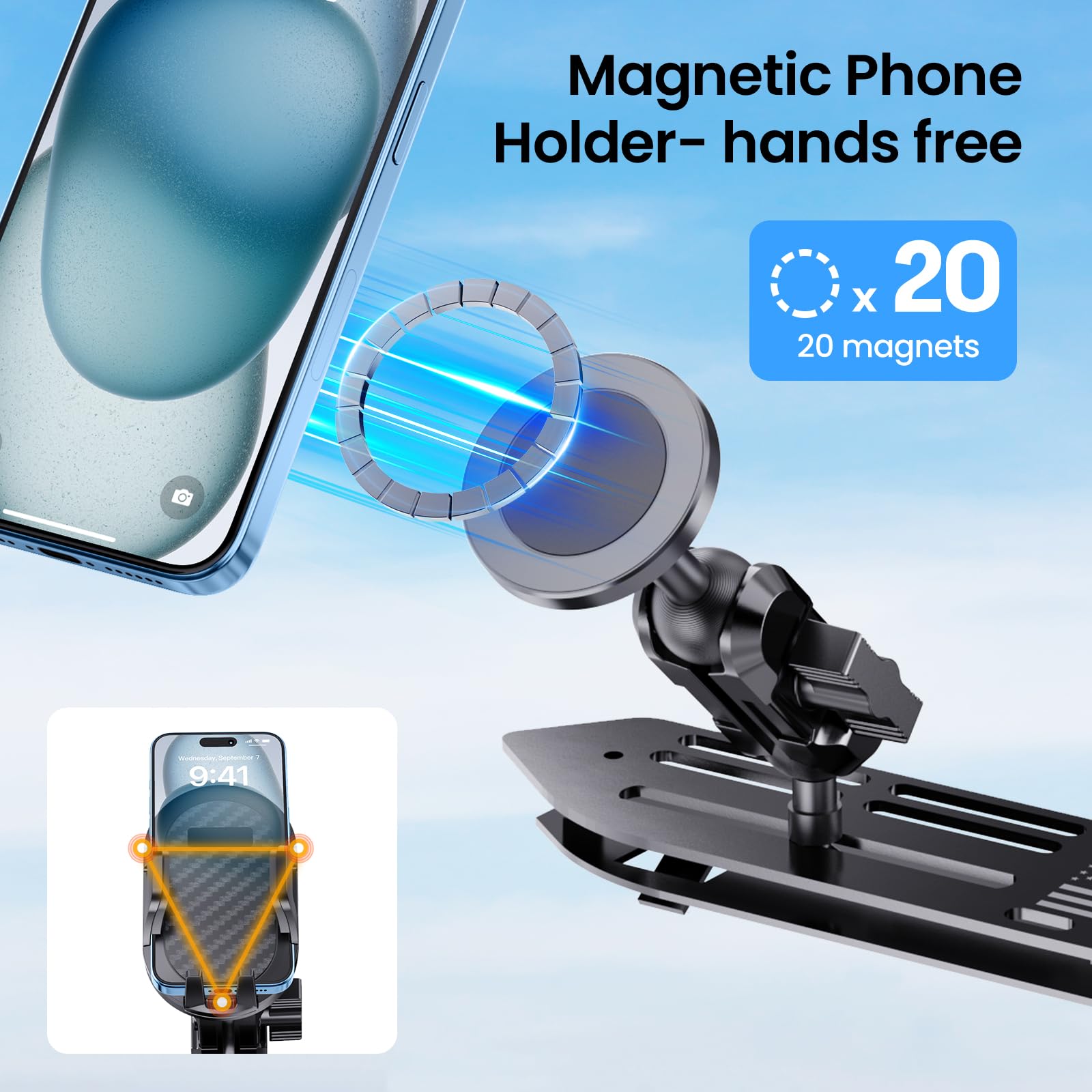 Swiftgaze Stainless Steel Phone Mount For 2018-2023 Wrangler Jl (Not 4Xe)&2020-2023 Gladiator Magnetic&Clamp Dual Heads All-Meta