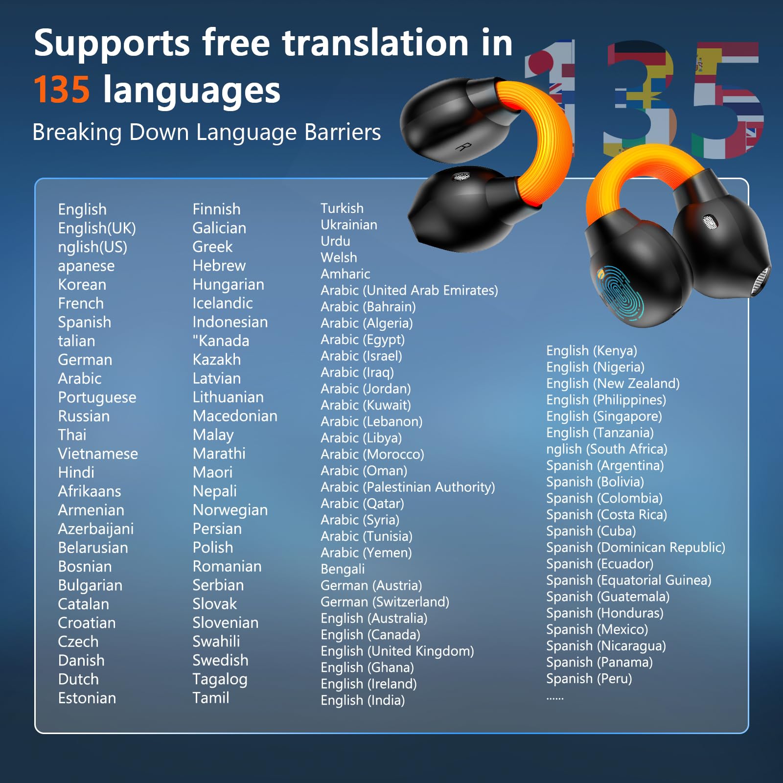 Miniso Ms191 Ai Translation Earbuds In Real Time, Language Translator Earbuds Open Ear Clip Wireless Headphones Support 135 Lang