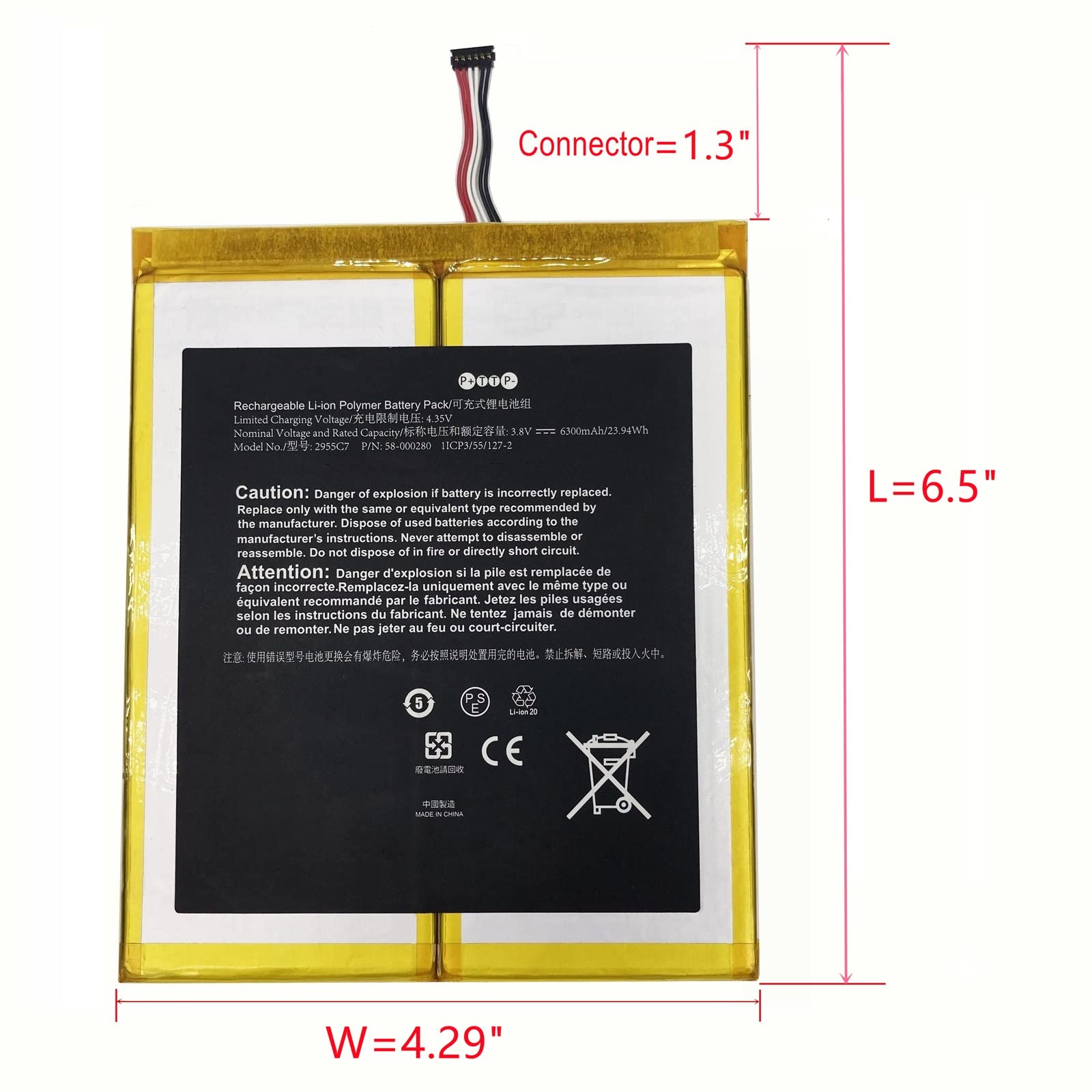 Replacement Battery Compatible With Tablet 58/00/0280 29/55/C7 A21/10 M2/V3/R5 3.8V 6300Mah