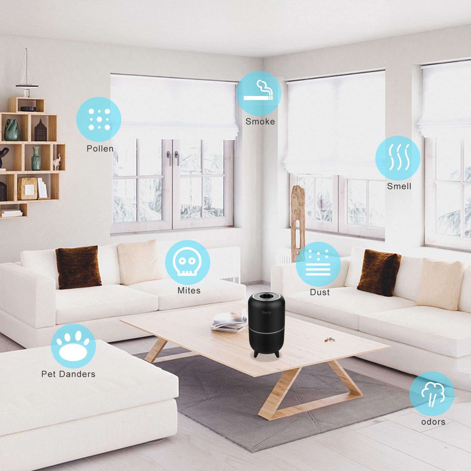 Tredy Hepa Air Purifier For Home Large Room,Ozone Free Captures 99.97% Smoke Pets Danders Hair Pollen And Other Particles(Availa