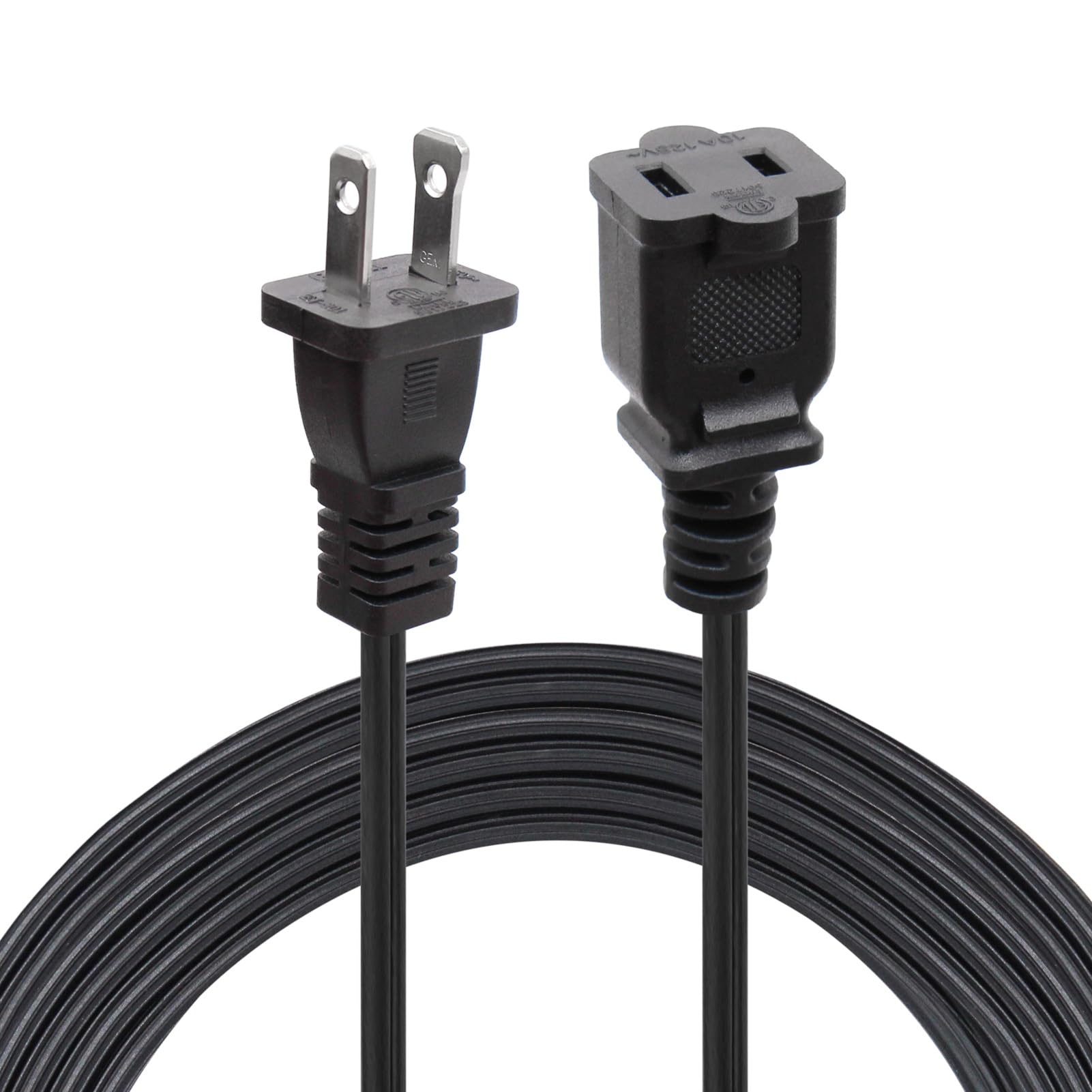 3Ft 2 Prong Power Extension Cord, 2 Prong Male Female Power Cable For Nema 1 15P To Nema 1 15R Cable Polarity,Black