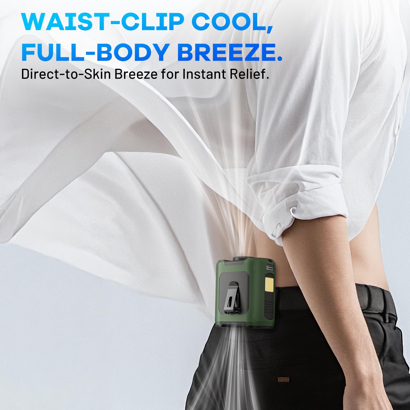 2025 Ai Portable Waist Fan, 5 Speeds 16000 Rpm Powerful & 40H Runtime Clip-On Wearable Shirt Belt Fan With Light, 10000Mah Recha