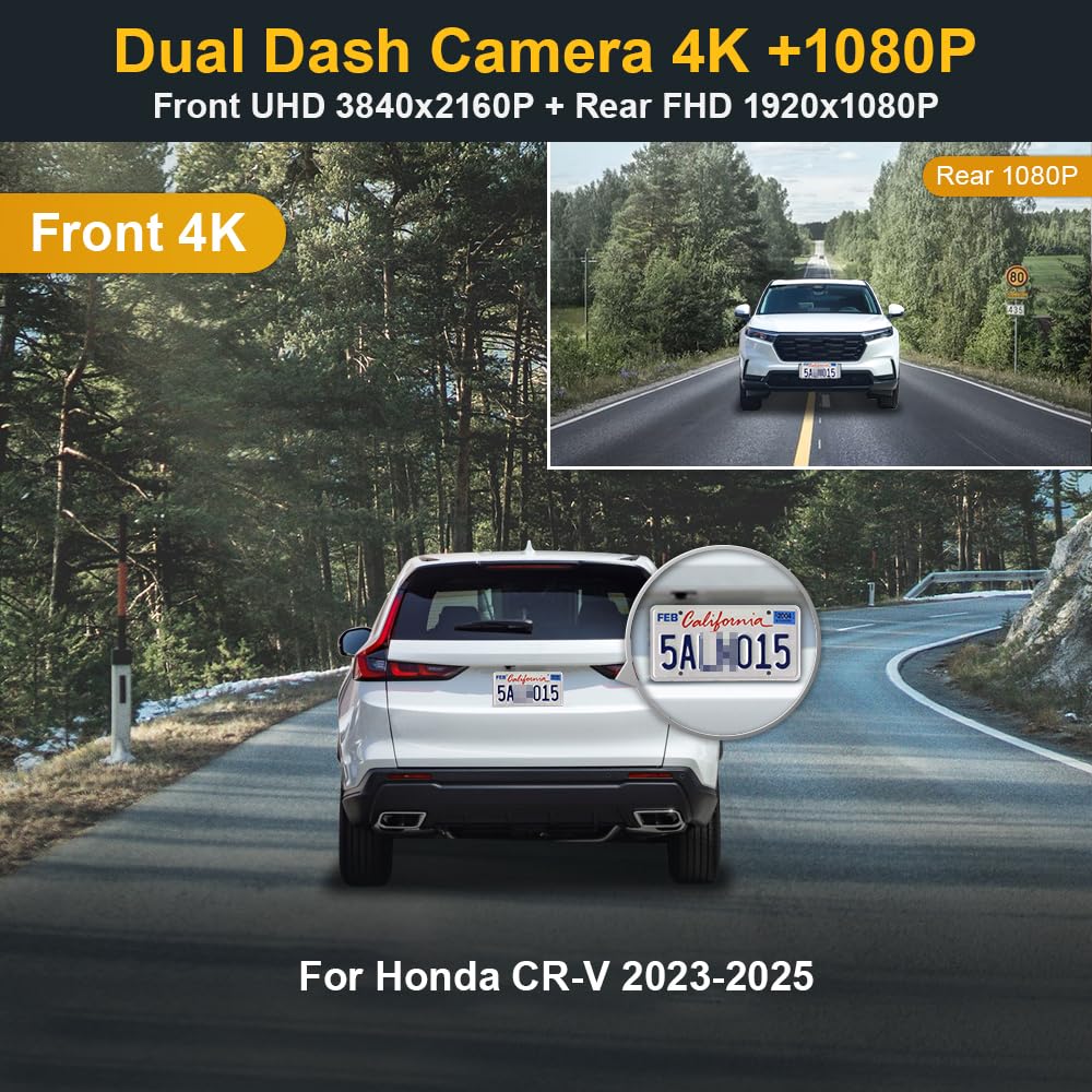 Fitcamx Front 4K+Rear 1080P Dash Cam Adapts For Honda Cr V 2023 2024 2025 Sport Touring Ex Ex L Hybrid (Gen6), Integrated Oem Lo