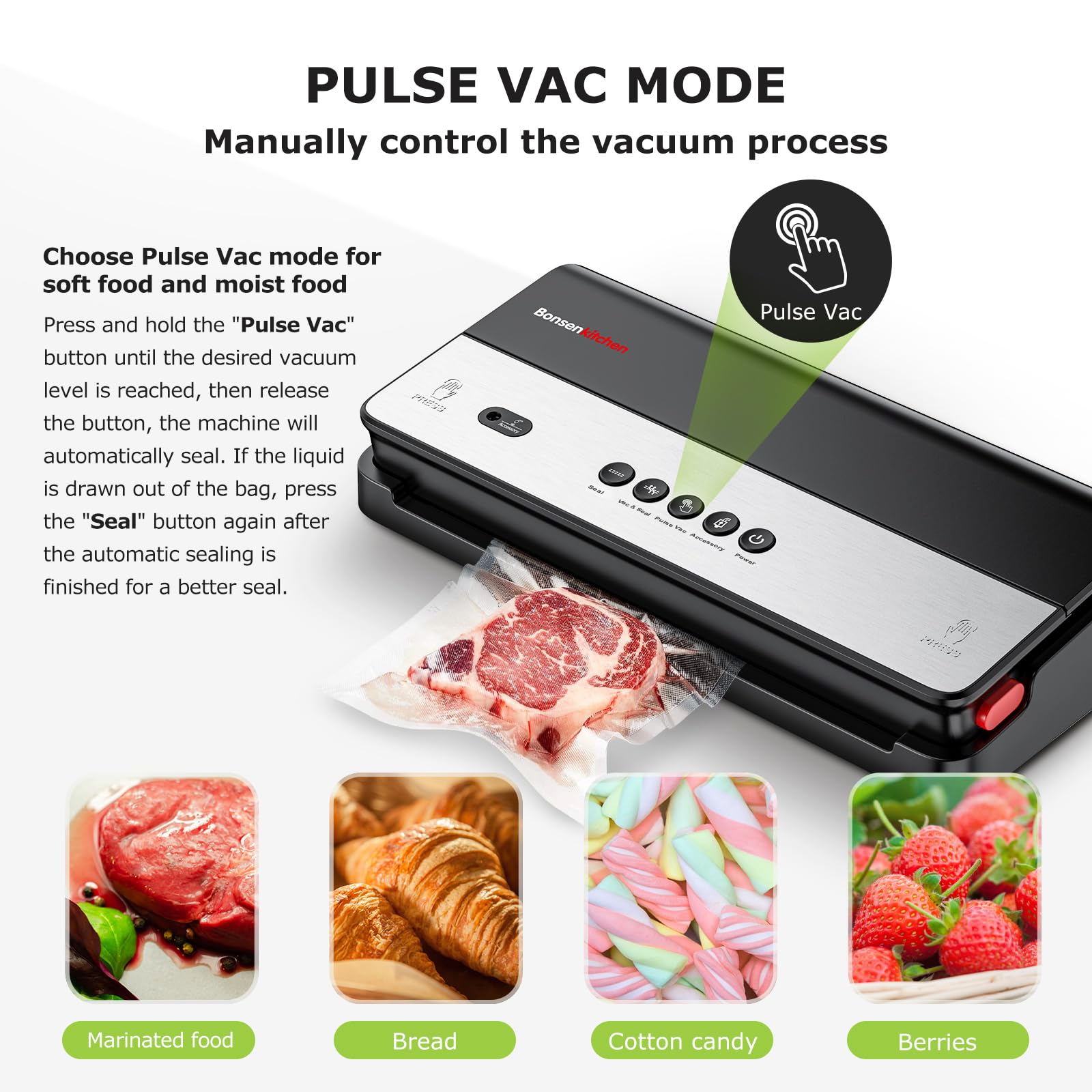 Bonsenkitchen Vacuum Sealer Machine, Multi Functional Food Sealer, Built In Cutter & Bag Storage, Globefish Technology For High