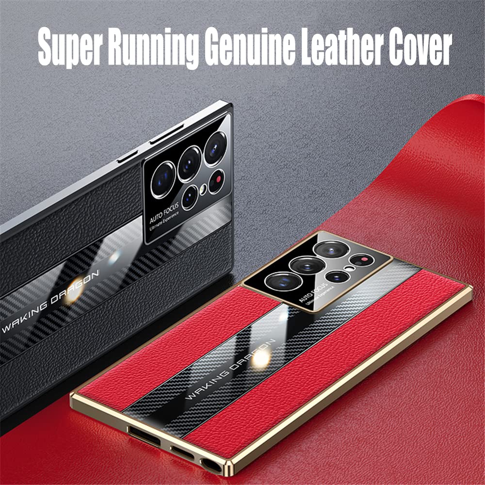 Lunivop Samsung Galaxy S22 Ultra 5G Phone Case TPU Carbon Fiber Leather Red 6.8 inch Shockproof