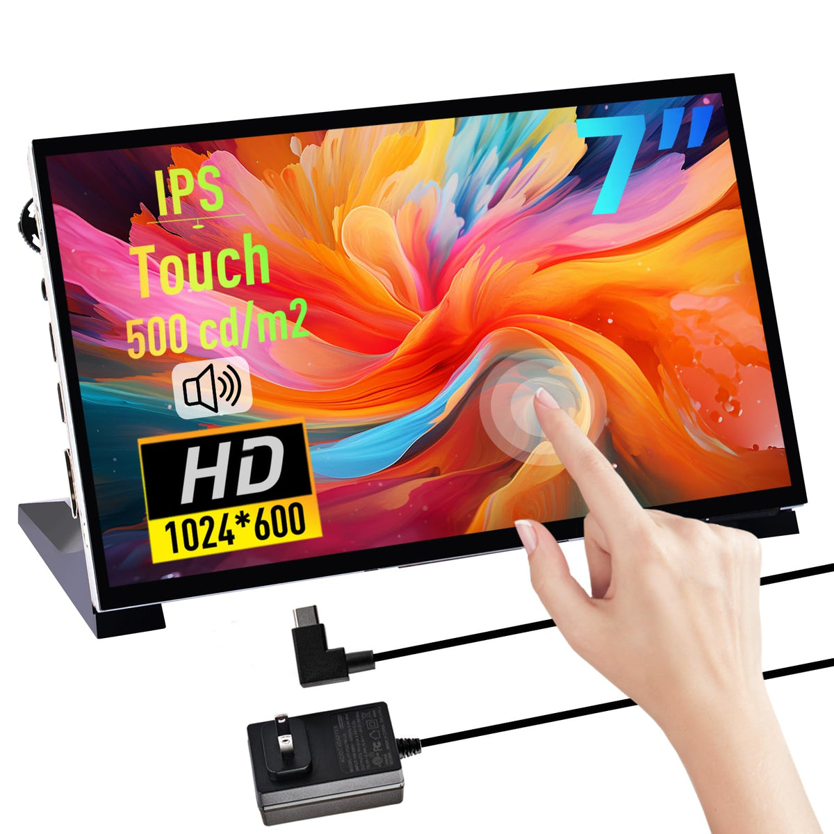 Geeekpi 7 Inch Capacitive Touchscreen For Raspberry Pi, Hdmi Monitor Ips 1024X600 Lcd Display With Dual-Speaker For Raspberry Pi