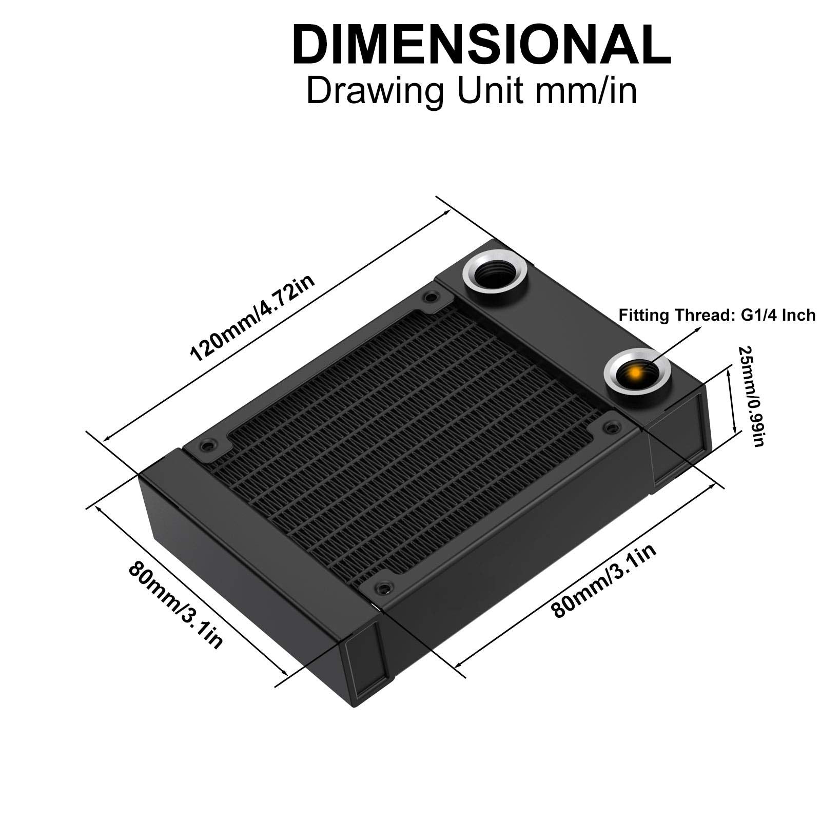 Clyxgs Water Cooling Radiator, 12 Pipe G1/4 Thread Heat Row Radiator 8 Pipe Aluminum Heat Exchanger Radiator For Pc Cpu Computer