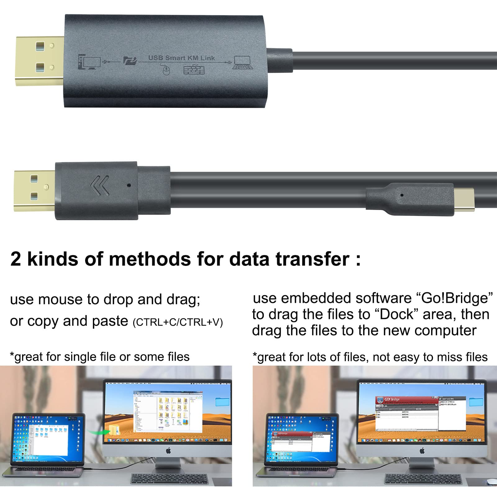 Dtech Computer To Computer Usb Cable 6Ft Pc To Pc Data Transfer Cord Usb C Usb A Windows 11 10 8 7 Vista Xp Mac For Usb 2.0 High