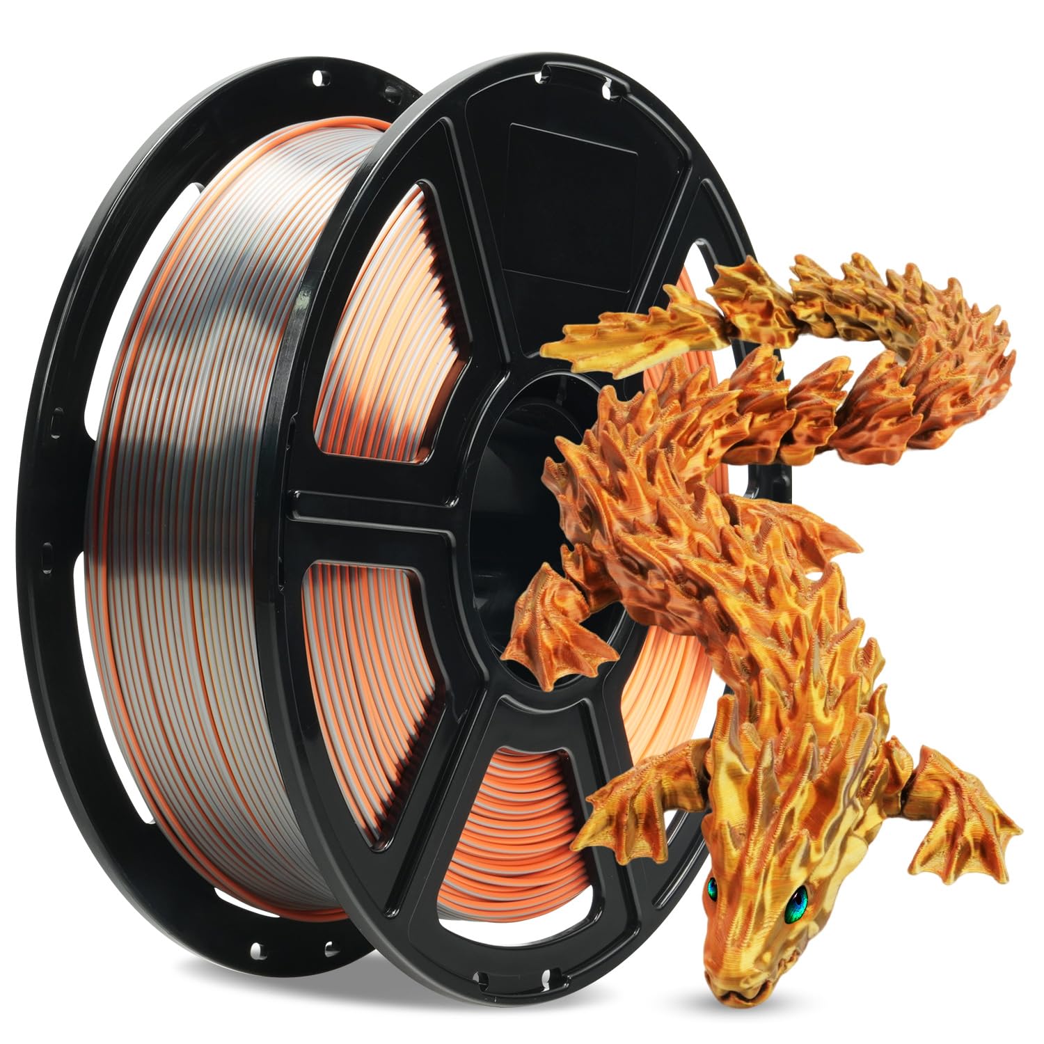 FLASHFORGE Silk Tri-Color PLA Filament 1.75mm, Coextrusion Gold Sliver Copper Triple Color Rainbow 3D Printer Filament, Enchanti