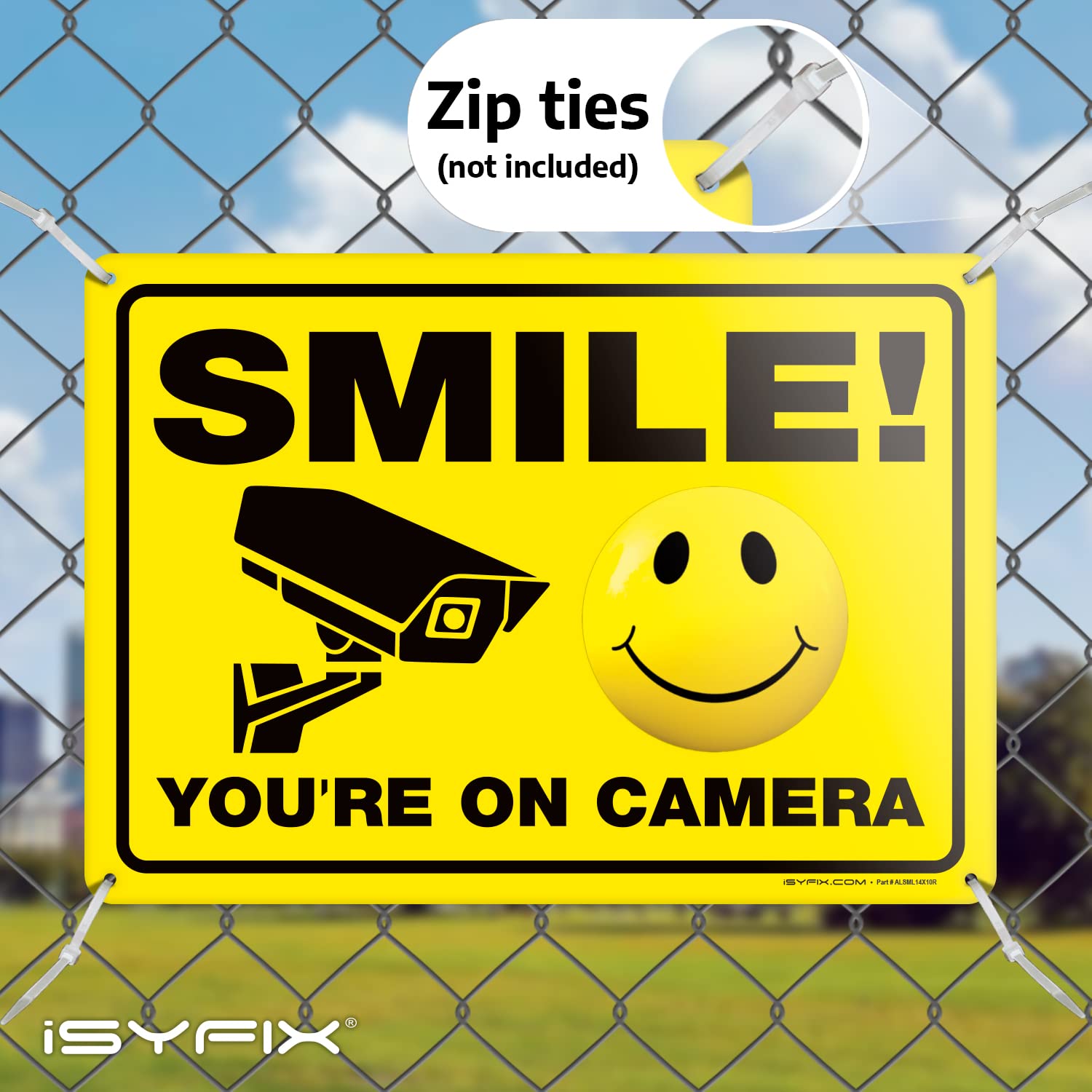 Isyfix Smile You'Re On Camera Reflective Signs For Business   1 Pack 14X10 Inch   100% Rust Free .040 Aluminum Sign, Laminated F