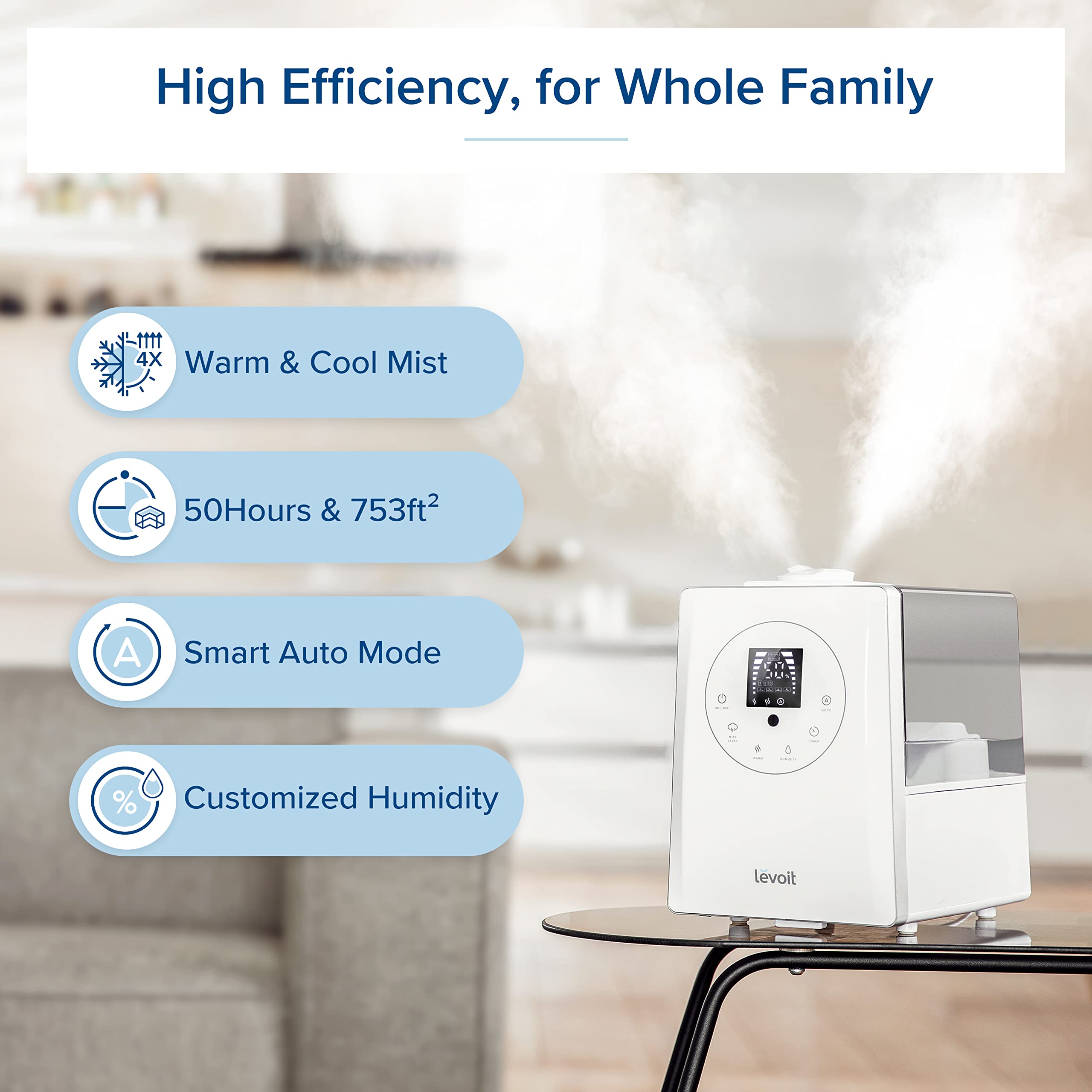Levoit Humidifiers For Bedroom Large Room Home, 6L Warm And Cool Mist Ultrasonic Air Vaporizer For Plants And Whole House, Built