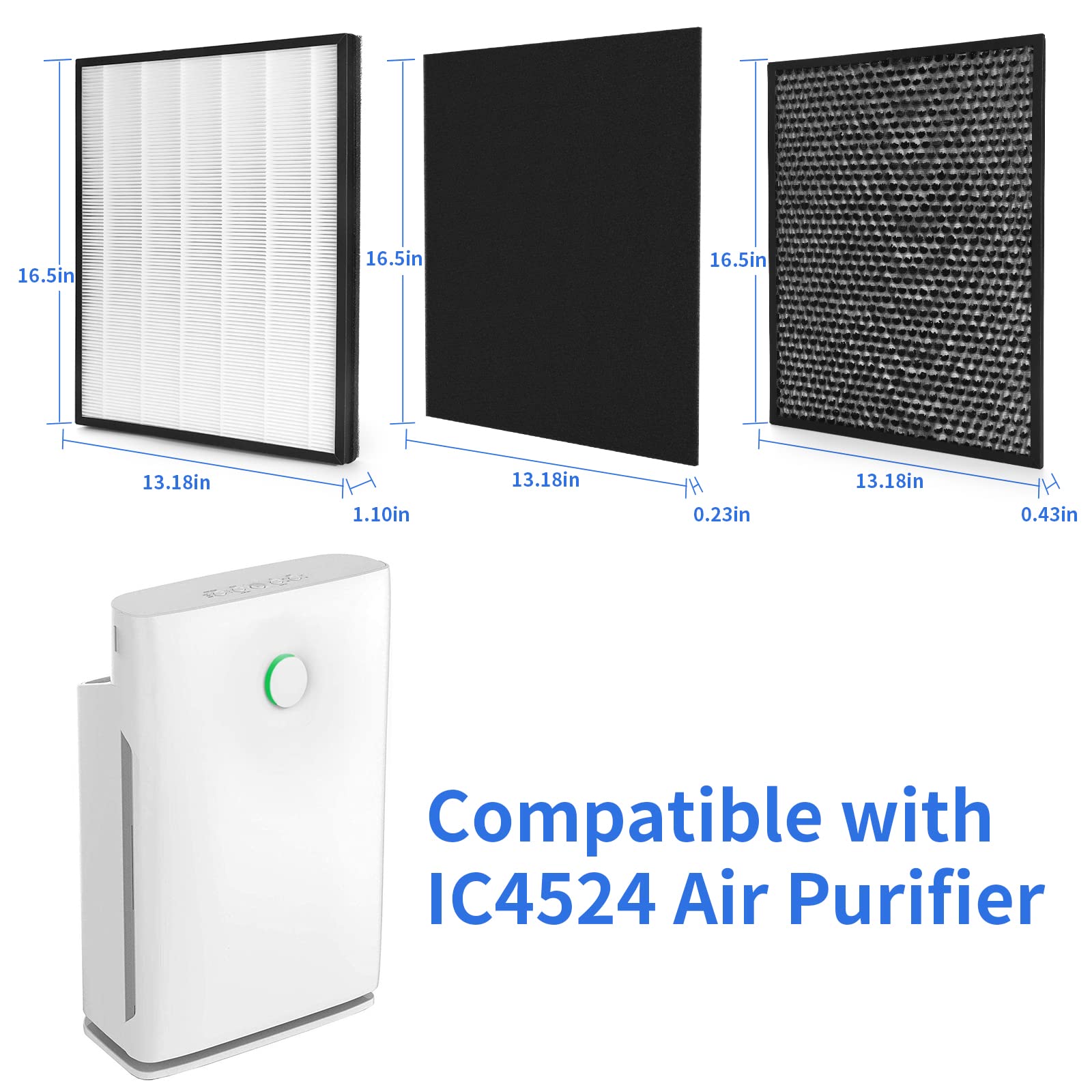 Fcfmy 2 Packs Ic 4524 Replacement Filters Compatible With Invisiclean Claro Ic 4524 Air Cleaner Purifier, 2Pcs True Hepa, 2Pcs A