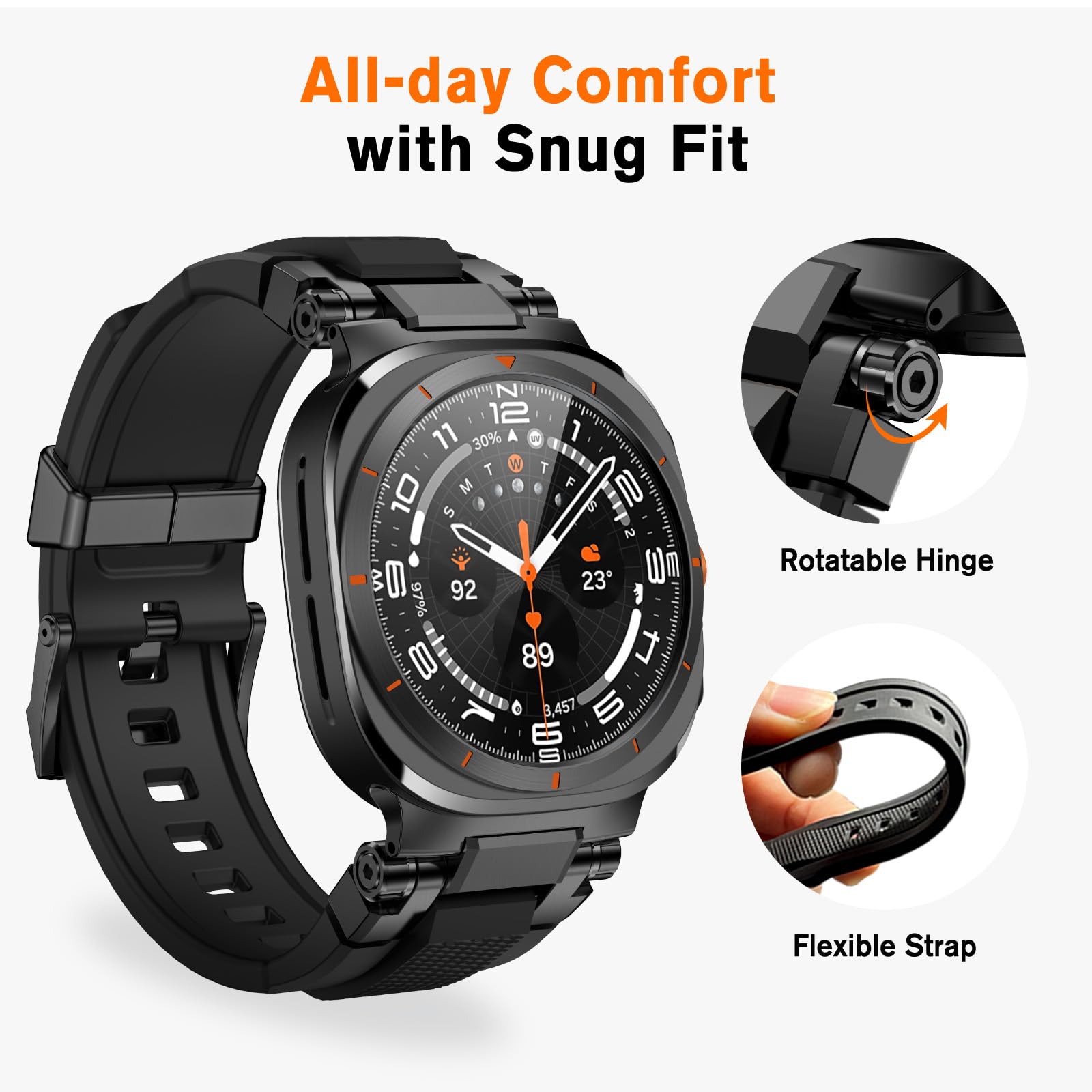 Amband For Samsung Galaxy Watch Ultra (2024) Bands For Men, Metal Connector Rugged Strap For Galaxy Watch 7 Ultra 47Mm, Sport Ac
