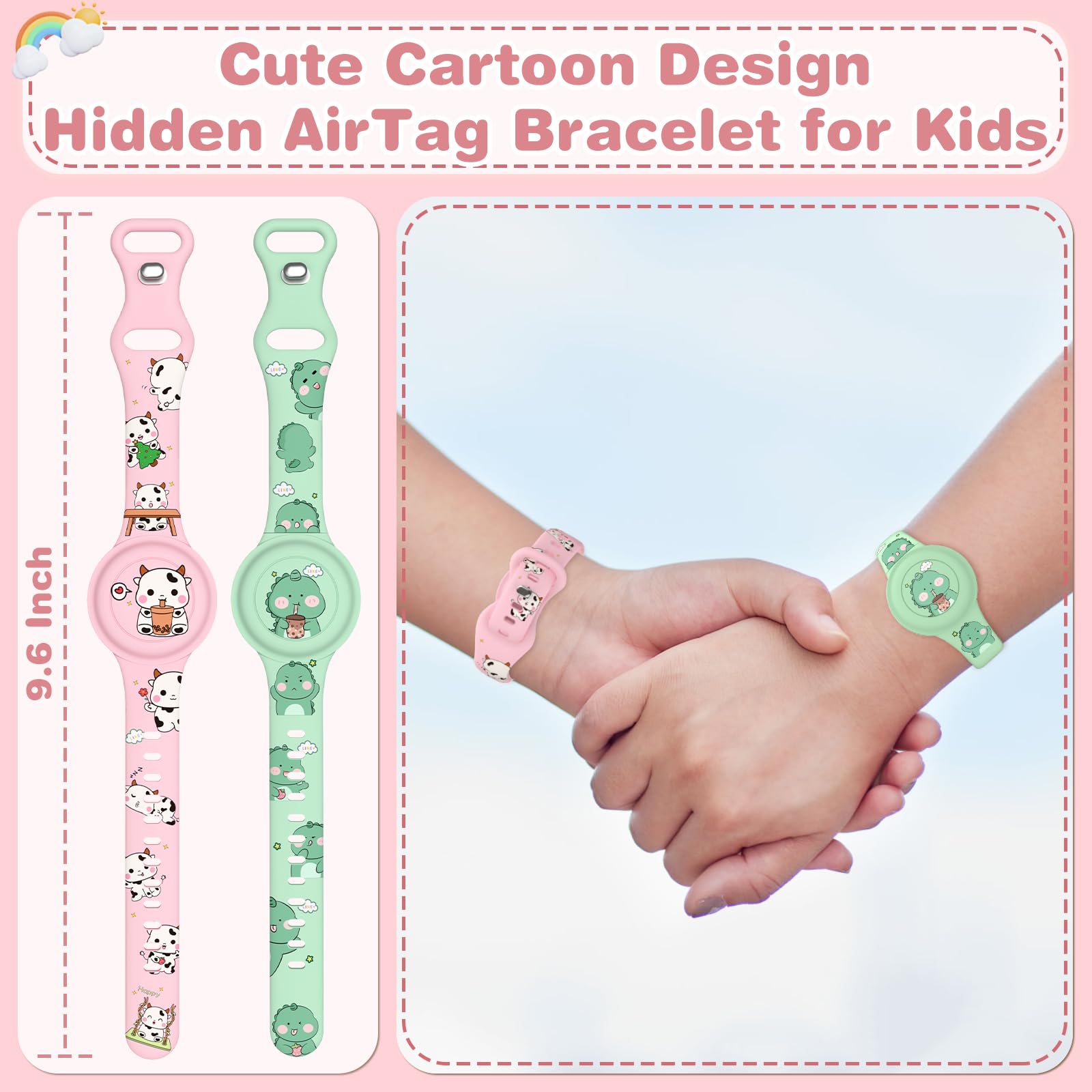 Waterproof Air Tag Bracelet For Kids, Cute Cartoon Airtag Holder For Kids Soft Silicone Full Coverage Hidden Airtags Wristband F