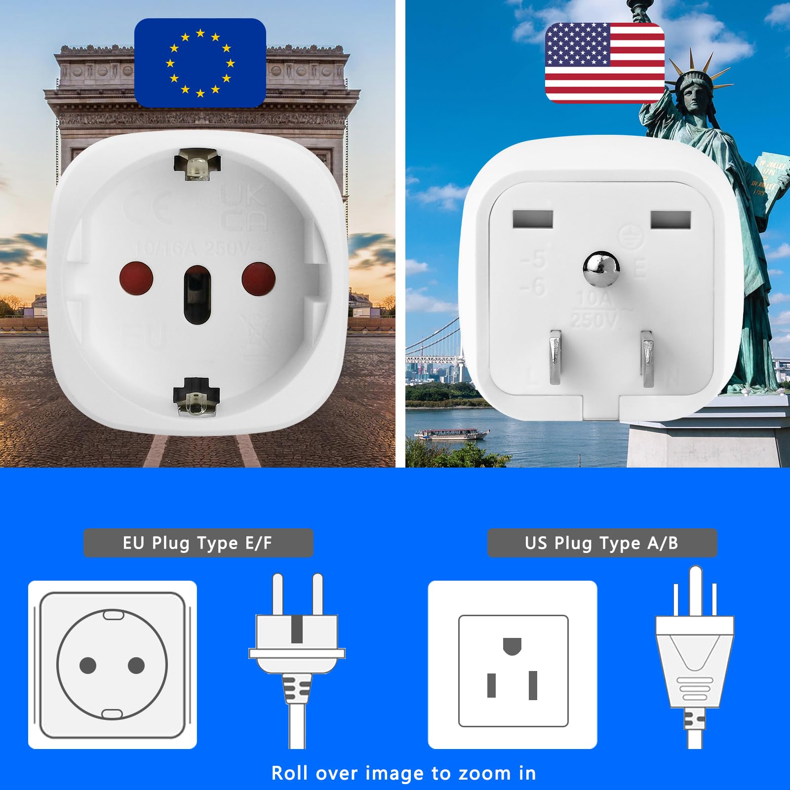 Europe To Us Plug Adapter, Ofoaeea 2 Pack European To Usa Plug Adapter, Eu To Us Plug Adapter, Europe To Usa Travel Converter Fo