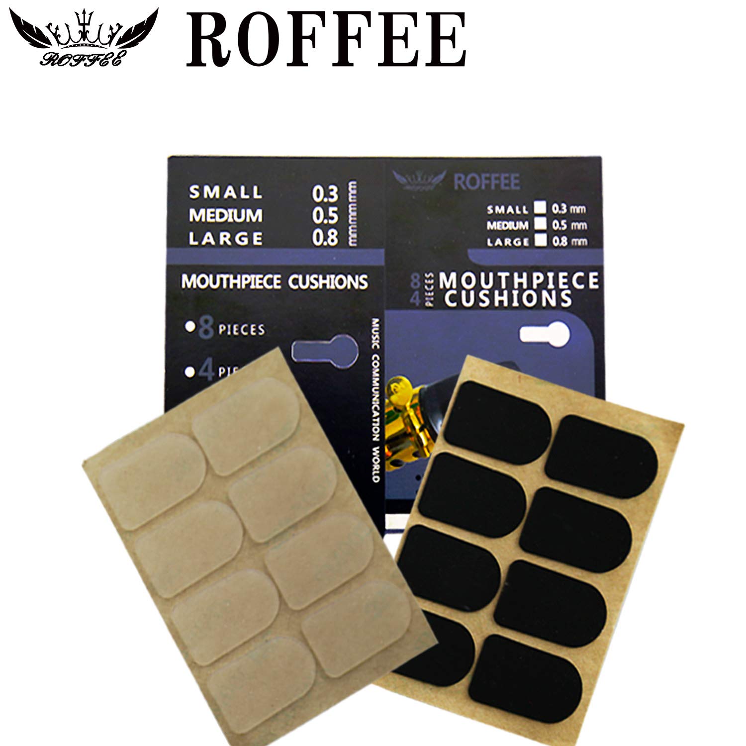 Roffee Clarinet/Soprano Saxophone Mouthpiece Cushions Patches Pads,2 Packs 0.8Mm (8 Pcs Black&8 Pcs Clear)