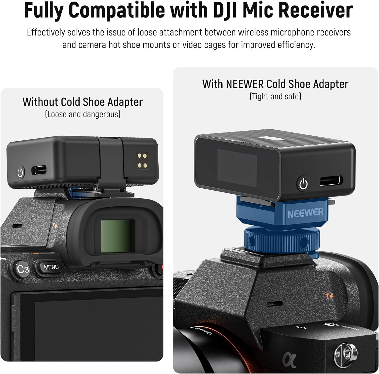 Neewer Cold Shoe Mount Adapter Compatible With Dji Hollyland Rode Wireless Lavalier Microphone Receiver, Anti Drop Mic Accessori