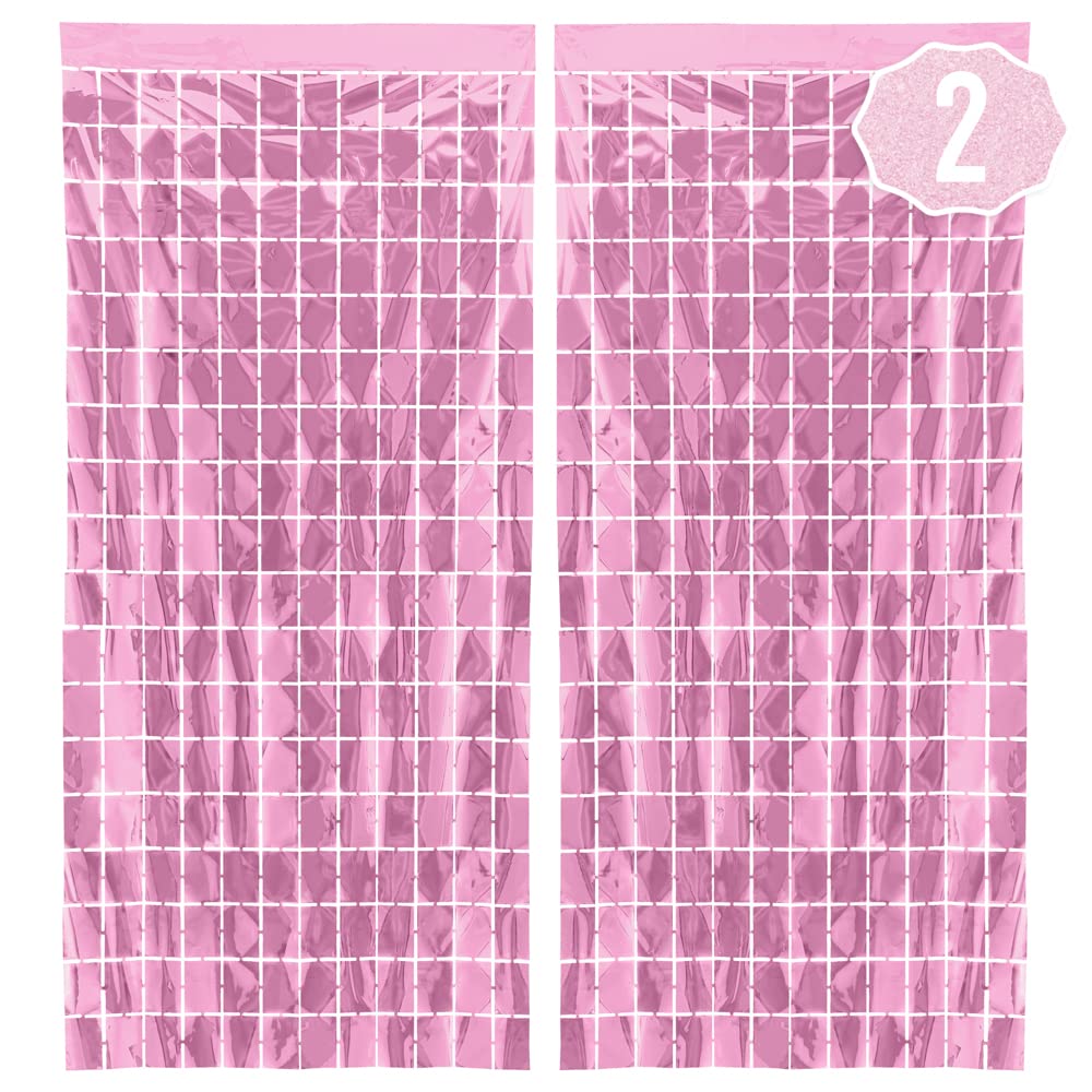 Xo, Fetti Decorations Pink Square Foil Curtain   Set Of 2 | Bachelorette Party Decorations, Checkered Party, Birthday Backdrop,