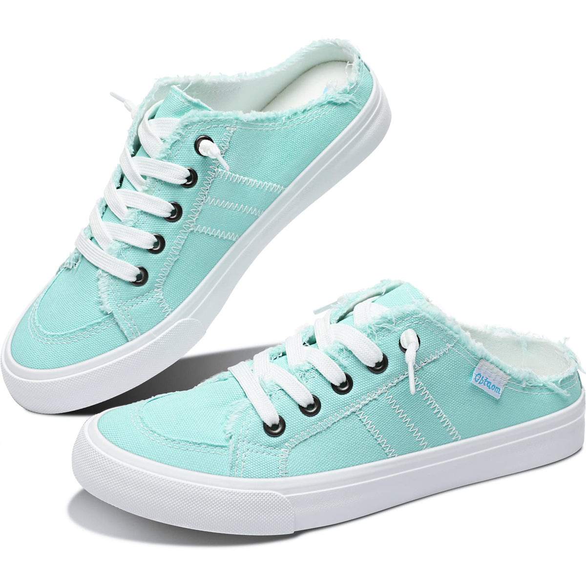 Obtaom Women Canvas Mules Memory Foam Clipper Fashion Sneakers Comfortable Slip On Mule Backless Holiday Shoes(Light Green,Us9)
