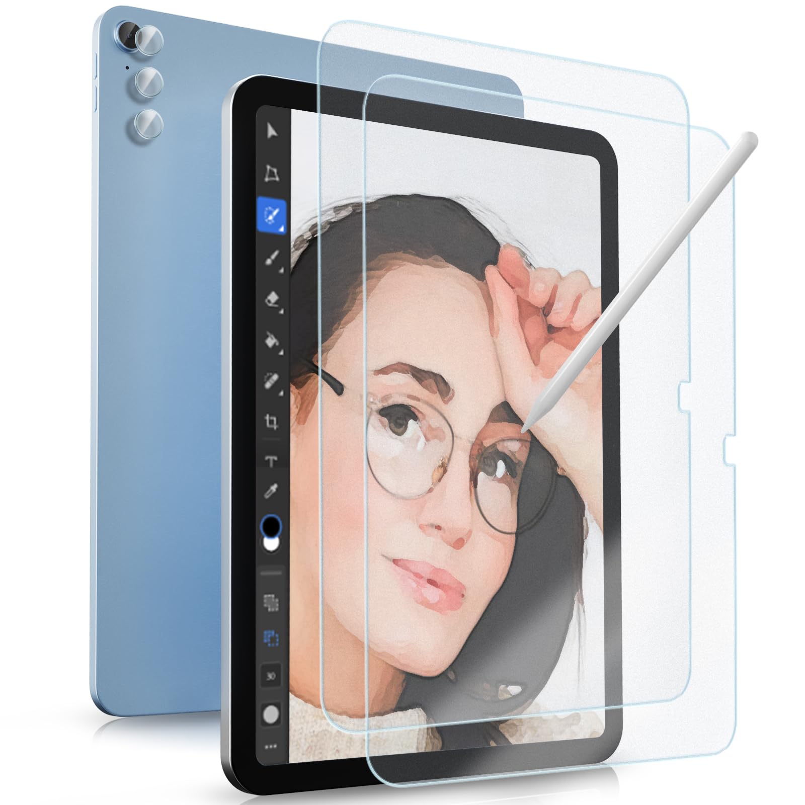 Procase 2 Pack Tempered Paper Screen Protector For Ipad 10Th Generation With 3 Pack Camera Lens Protector, Feel Like Paper Glass