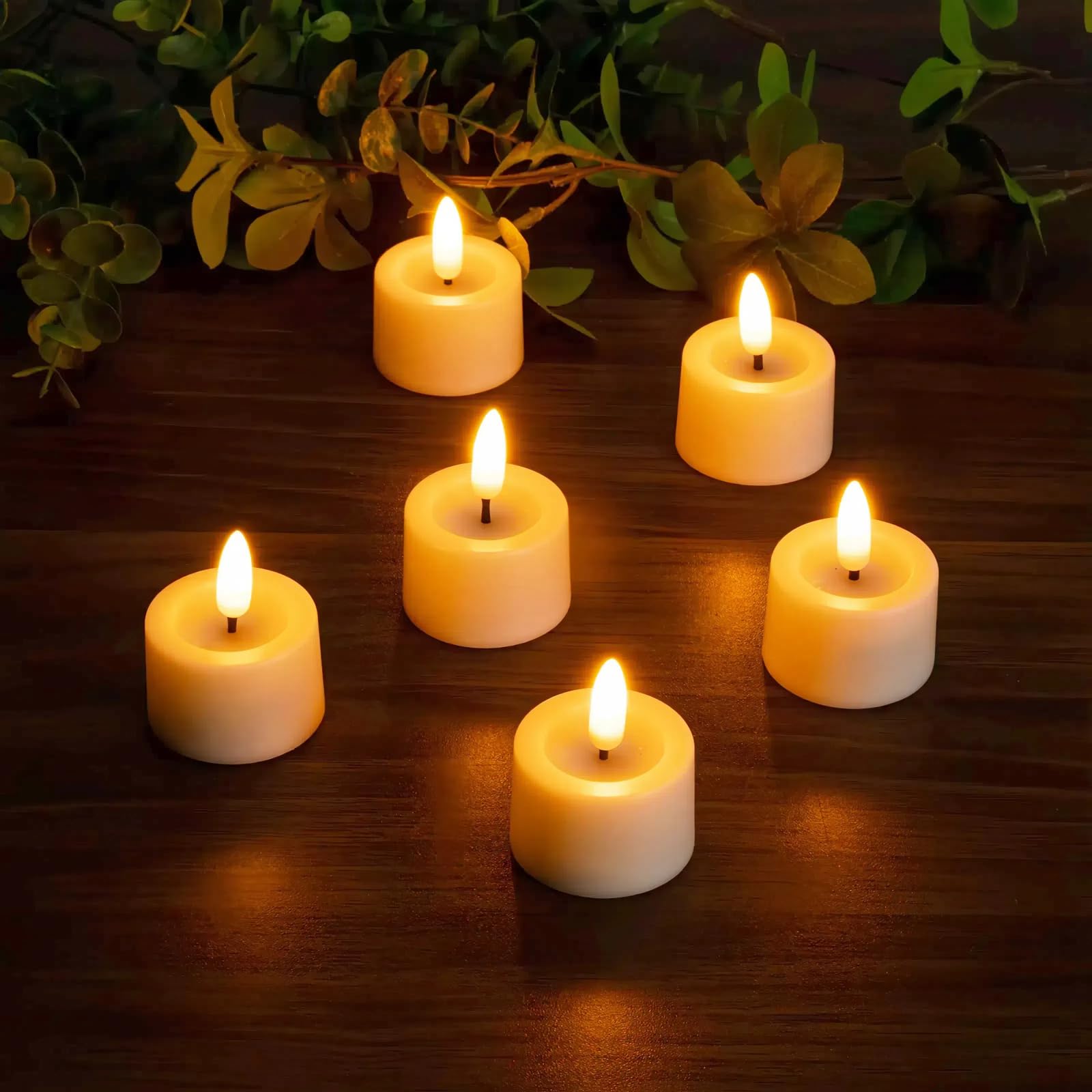 Simplelight Pack Of 12 Tea Lights Candles Battery Operated   Battery Tea Lights With Timer, Battery Candles Amber Color For Voti