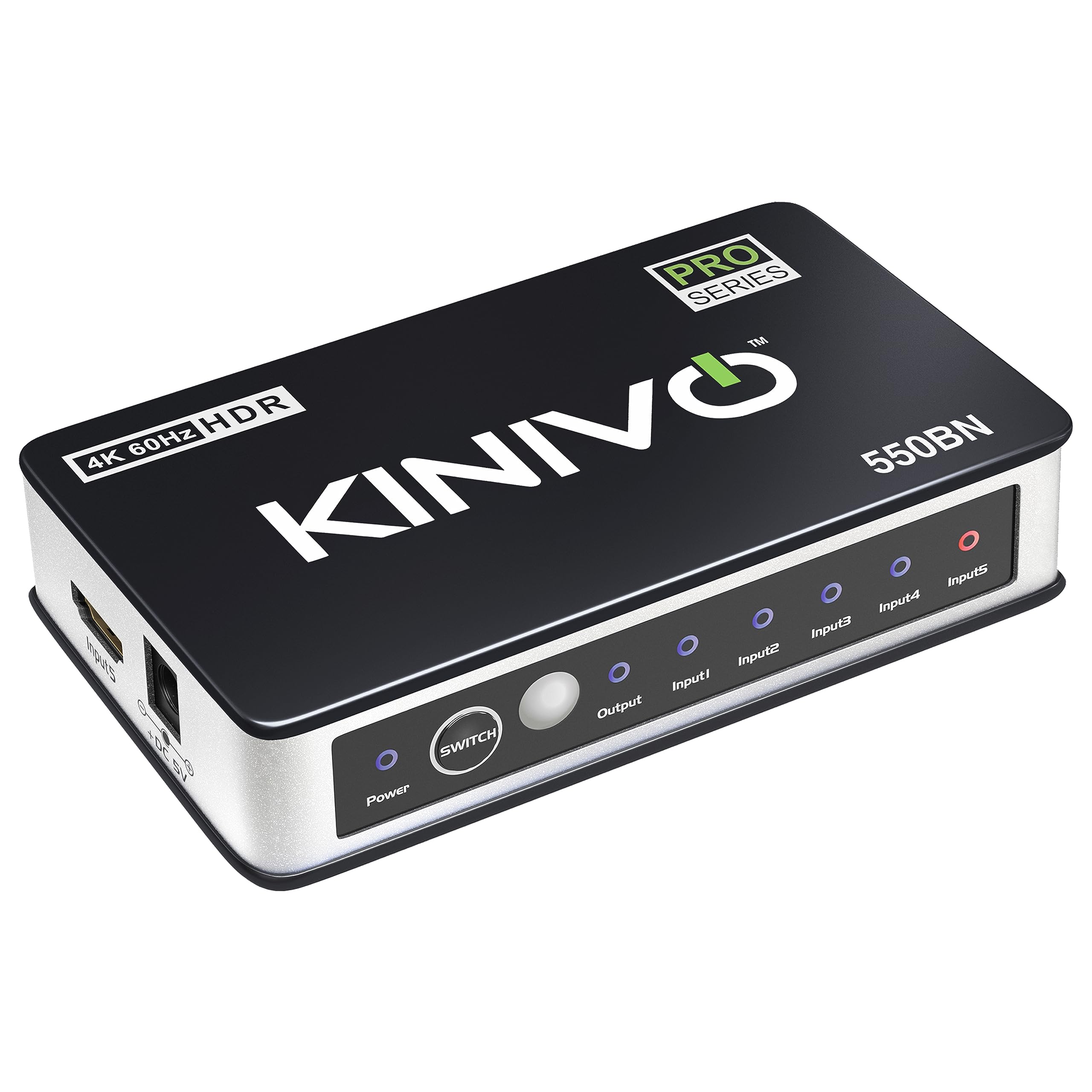 Kinivo HDMI Switch 4K HDR 550BN (5 in 1 out, 4K 60Hz HDR, HDMI 2.0, High Speed 18Gbps, IR Remote, HDCP) - Compatible with Roku, 