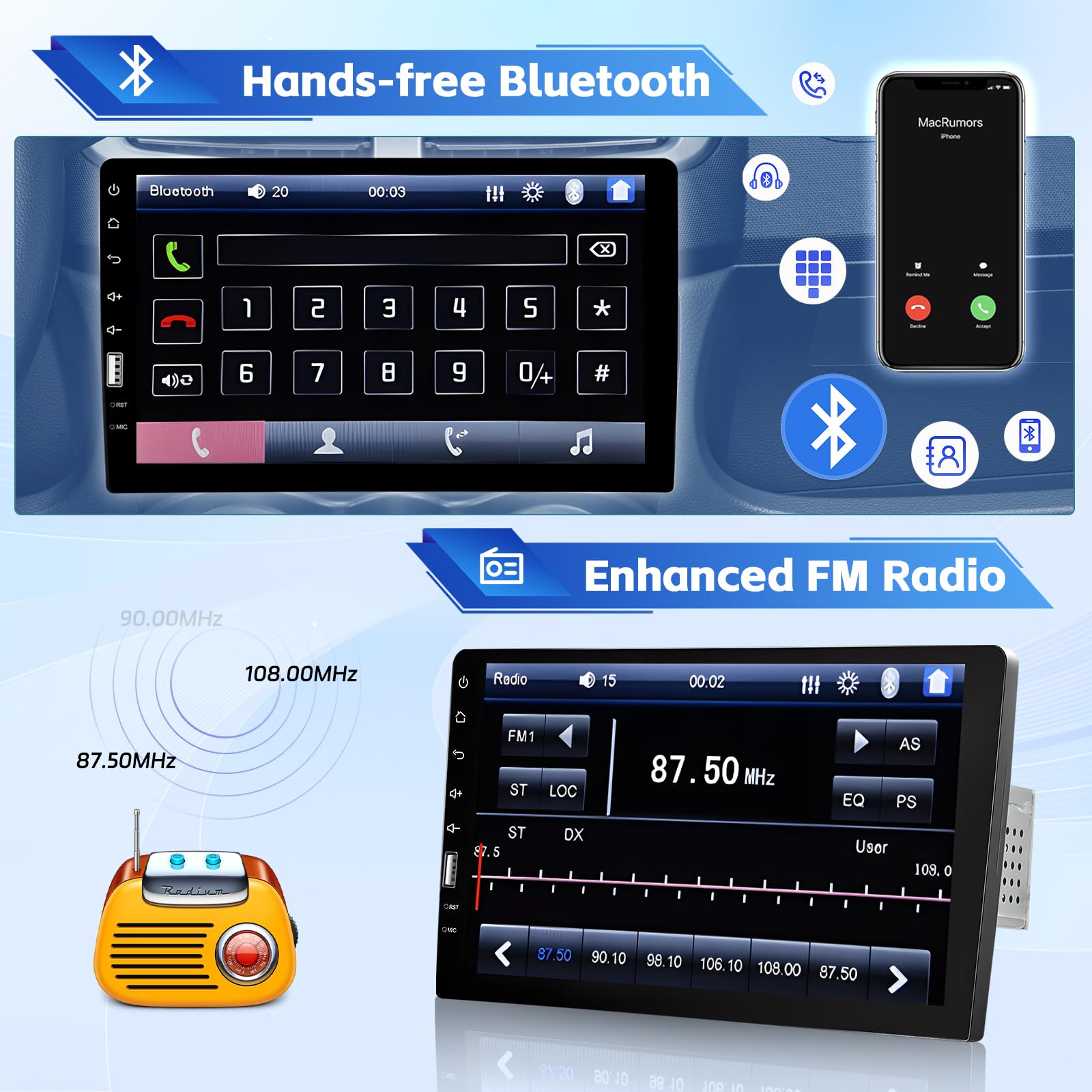 Inefala 9Inch Car Stereo Single Din Radio Touchscreen With Backup Camera, Multimedia Car Audio Support Mirror Link, Hands Free C